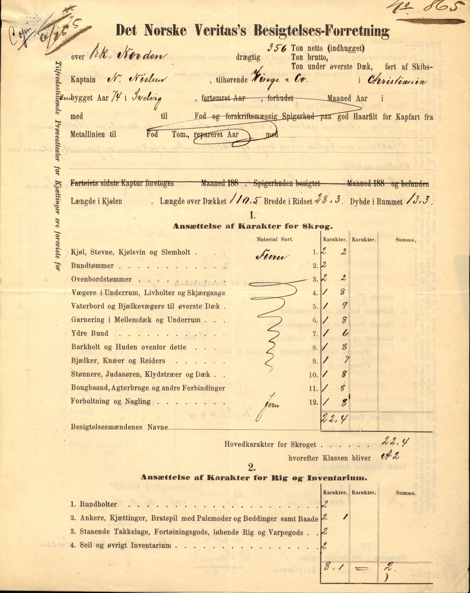 Pa 63 - Østlandske skibsassuranceforening, VEMU/A-1079/G/Ga/L0020/0007: Havaridokumenter / Oregon, Norden, Nordstjernen, Marie, Speed, 1887, p. 50