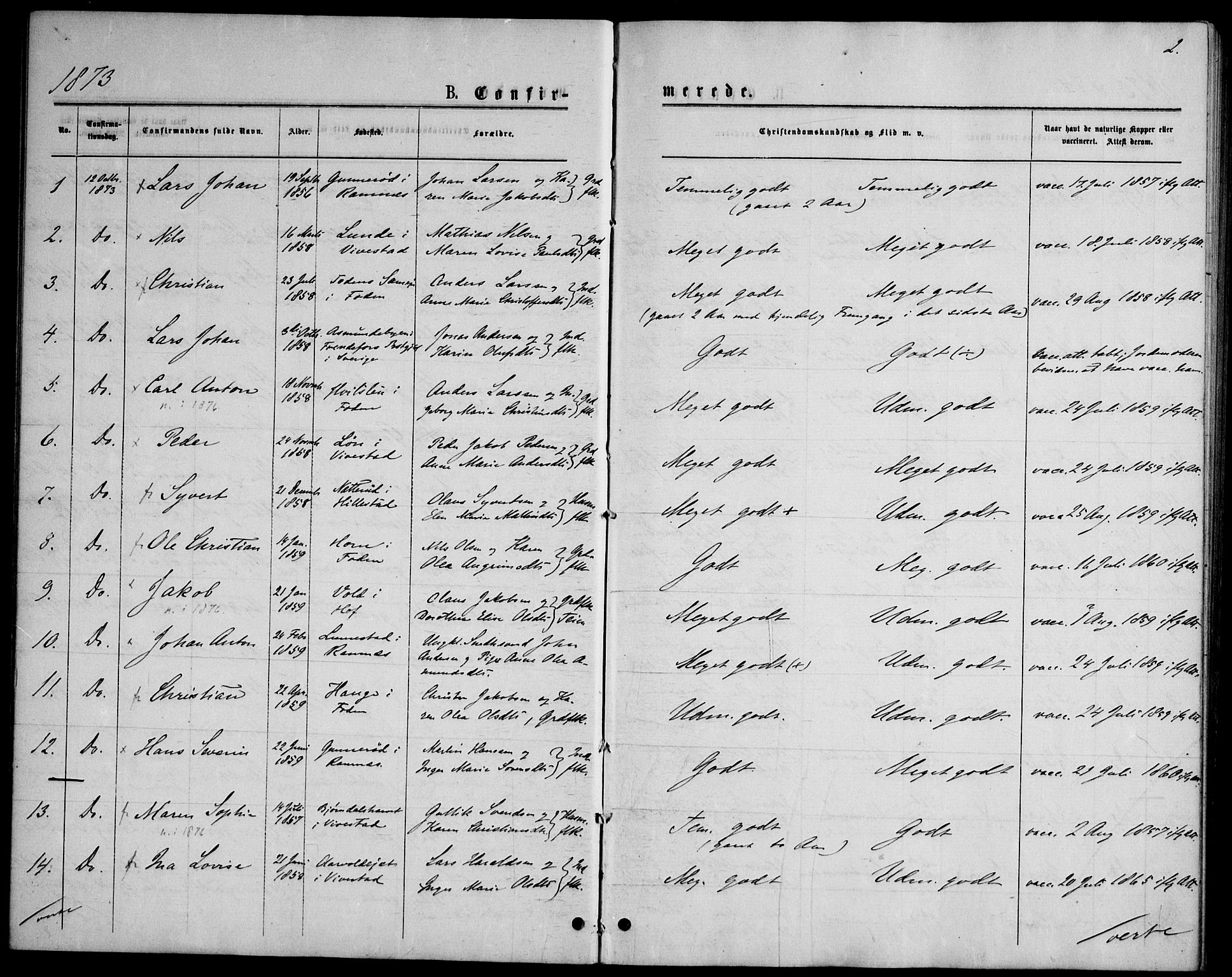Ramnes kirkebøker, SAKO/A-314/F/Fd/L0002: Curate's parish register no. IV 2, 1872-1886, p. 2