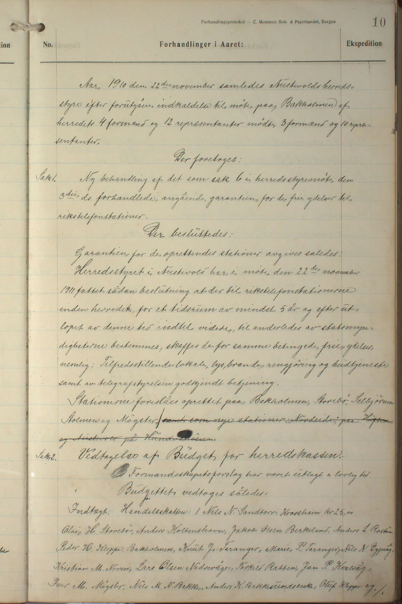 Austevoll kommune. Formannskapet, IKAH/1244-021/A/Aa/L0002b: Møtebok for heradstyret, 1910-1919, p. 21