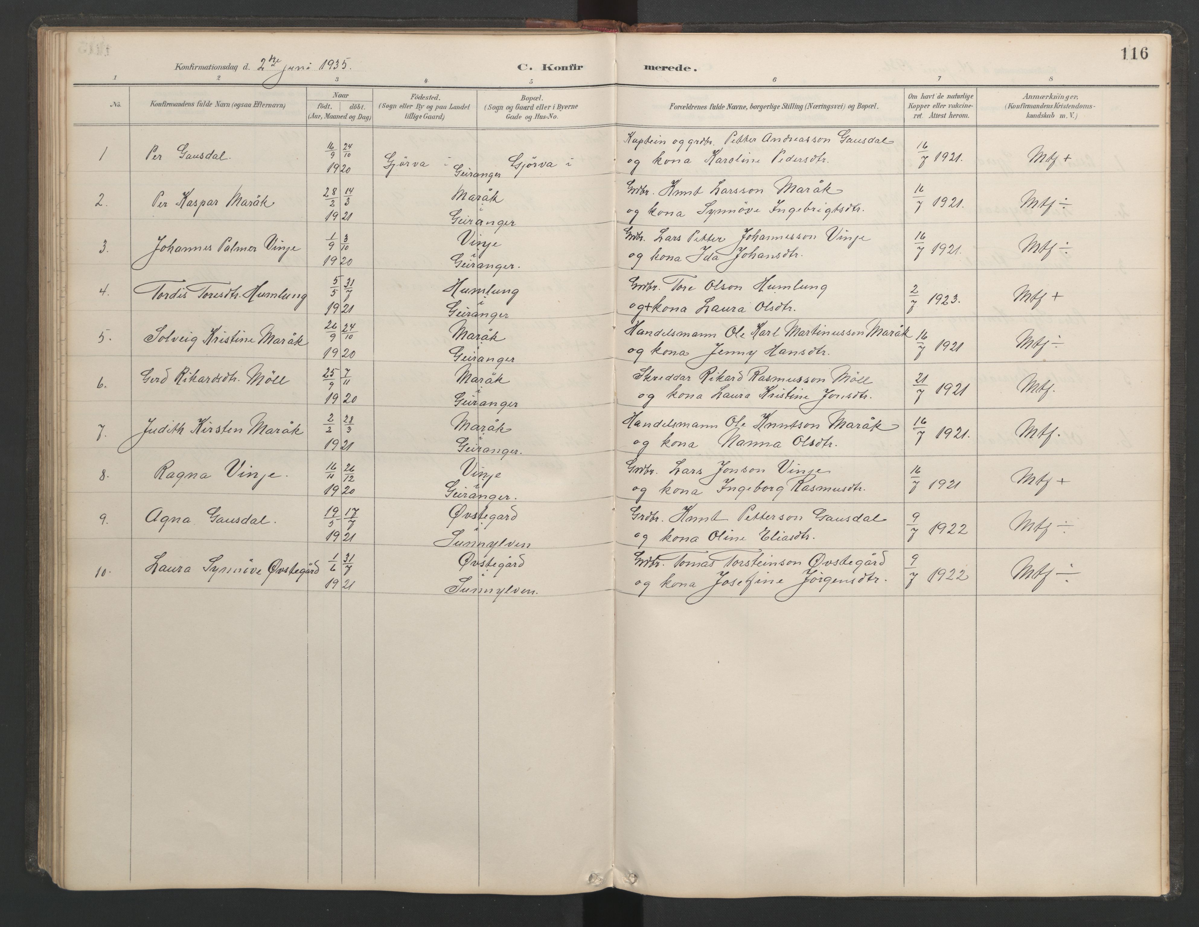 Ministerialprotokoller, klokkerbøker og fødselsregistre - Møre og Romsdal, AV/SAT-A-1454/518/L0236: Parish register (copy) no. 518C03, 1889-1960, p. 116