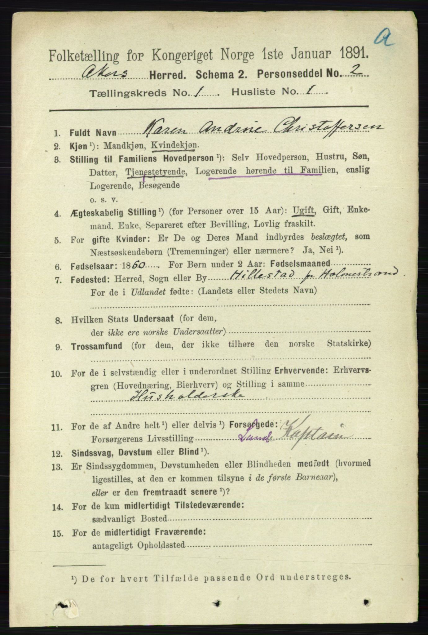 RA, 1891 census for 0218 Aker, 1891, p. 150