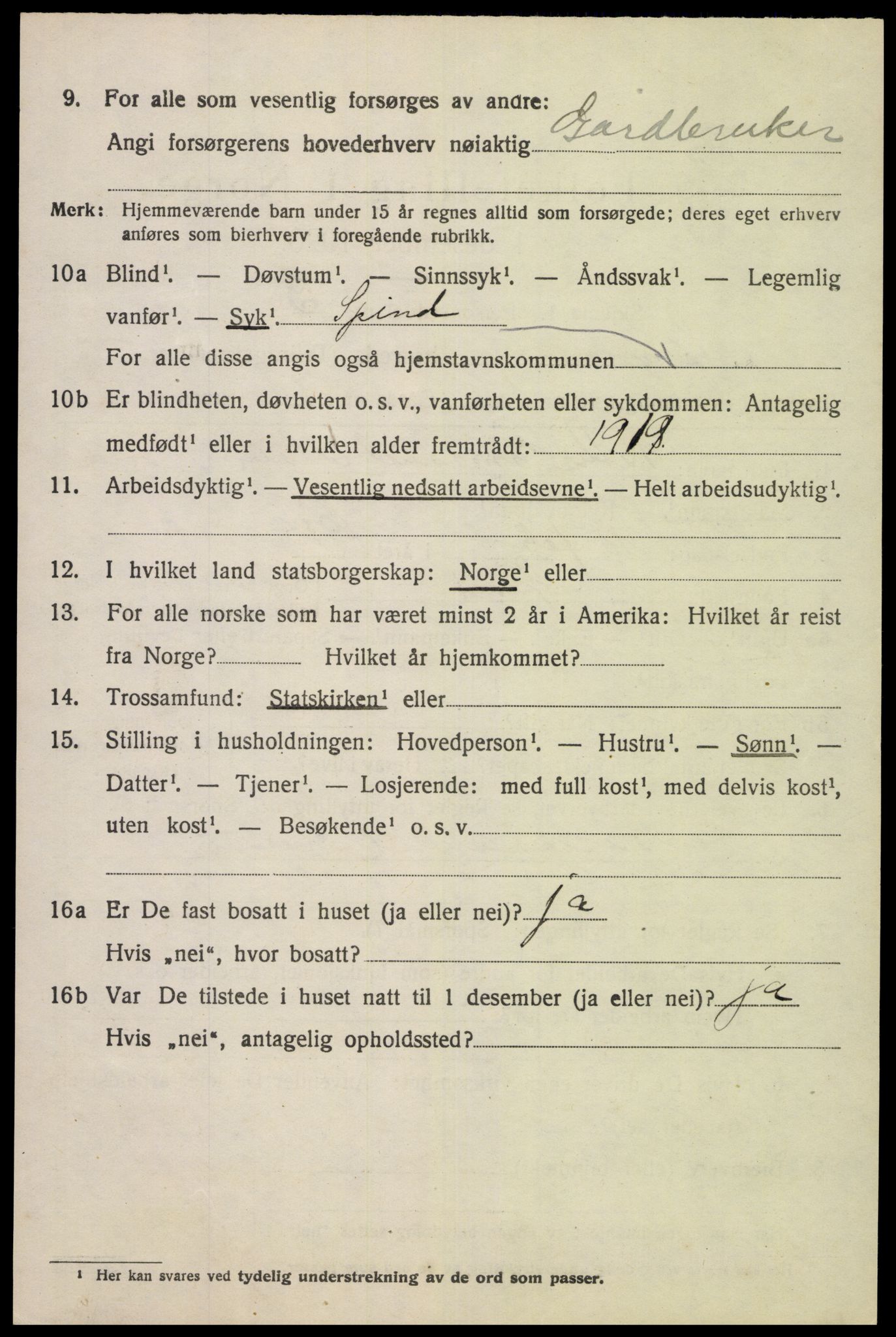SAK, 1920 census for Spind, 1920, p. 1588