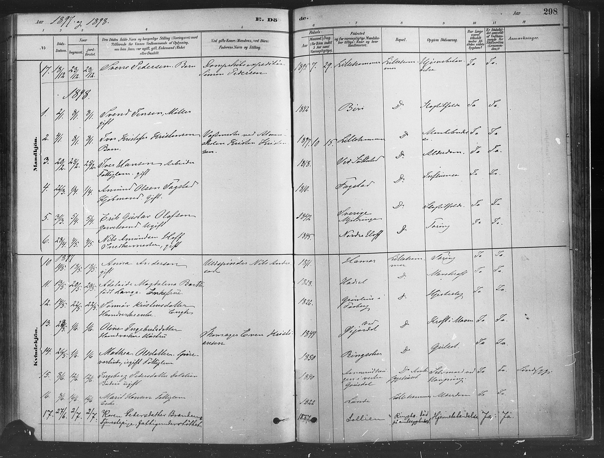 Fåberg prestekontor, SAH/PREST-086/H/Ha/Haa/L0010: Parish register (official) no. 10, 1879-1900, p. 298