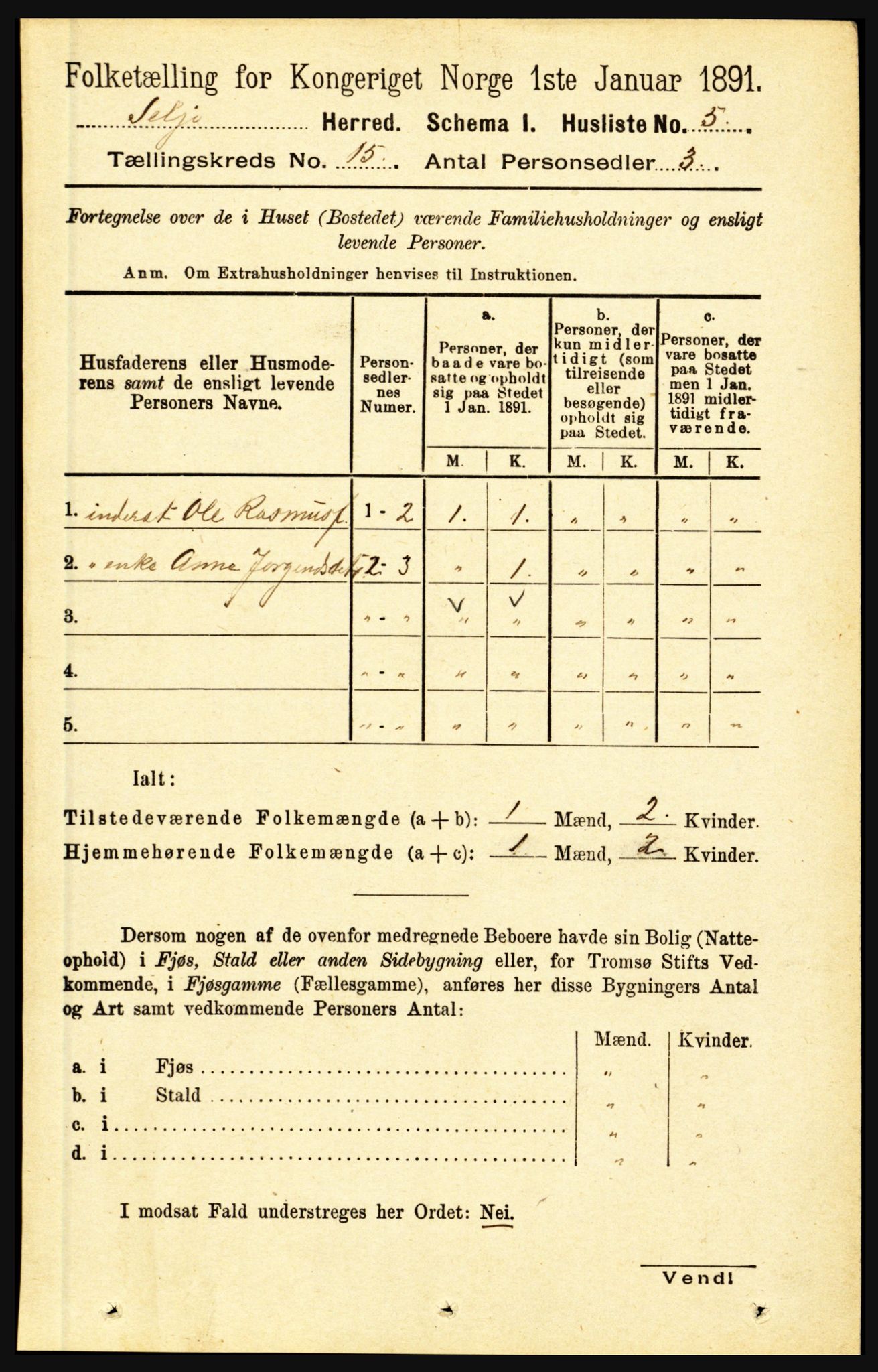 RA, 1891 census for 1441 Selje, 1891, p. 4648