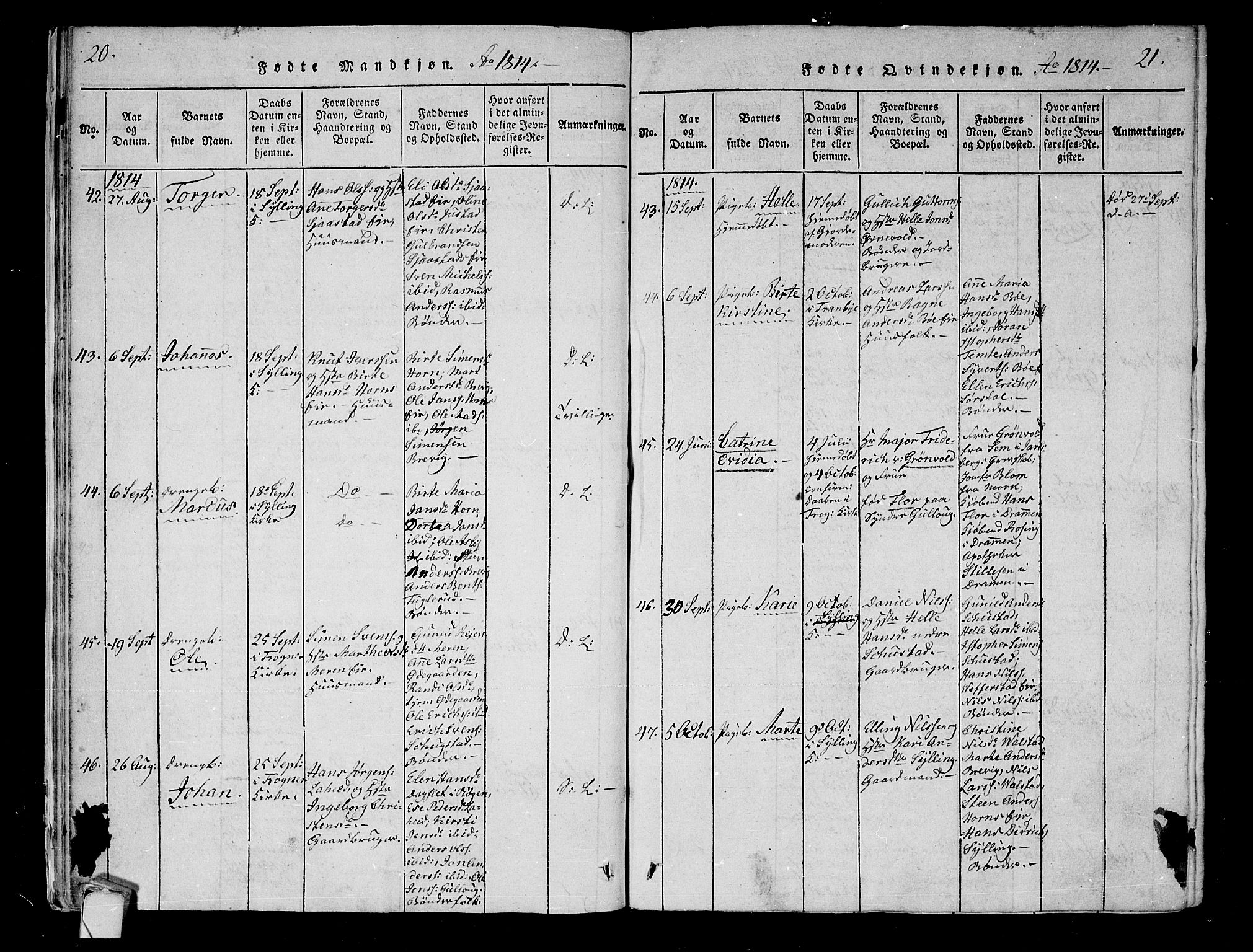 Lier kirkebøker, AV/SAKO-A-230/F/Fa/L0008: Parish register (official) no. I 8, 1813-1825, p. 20-21