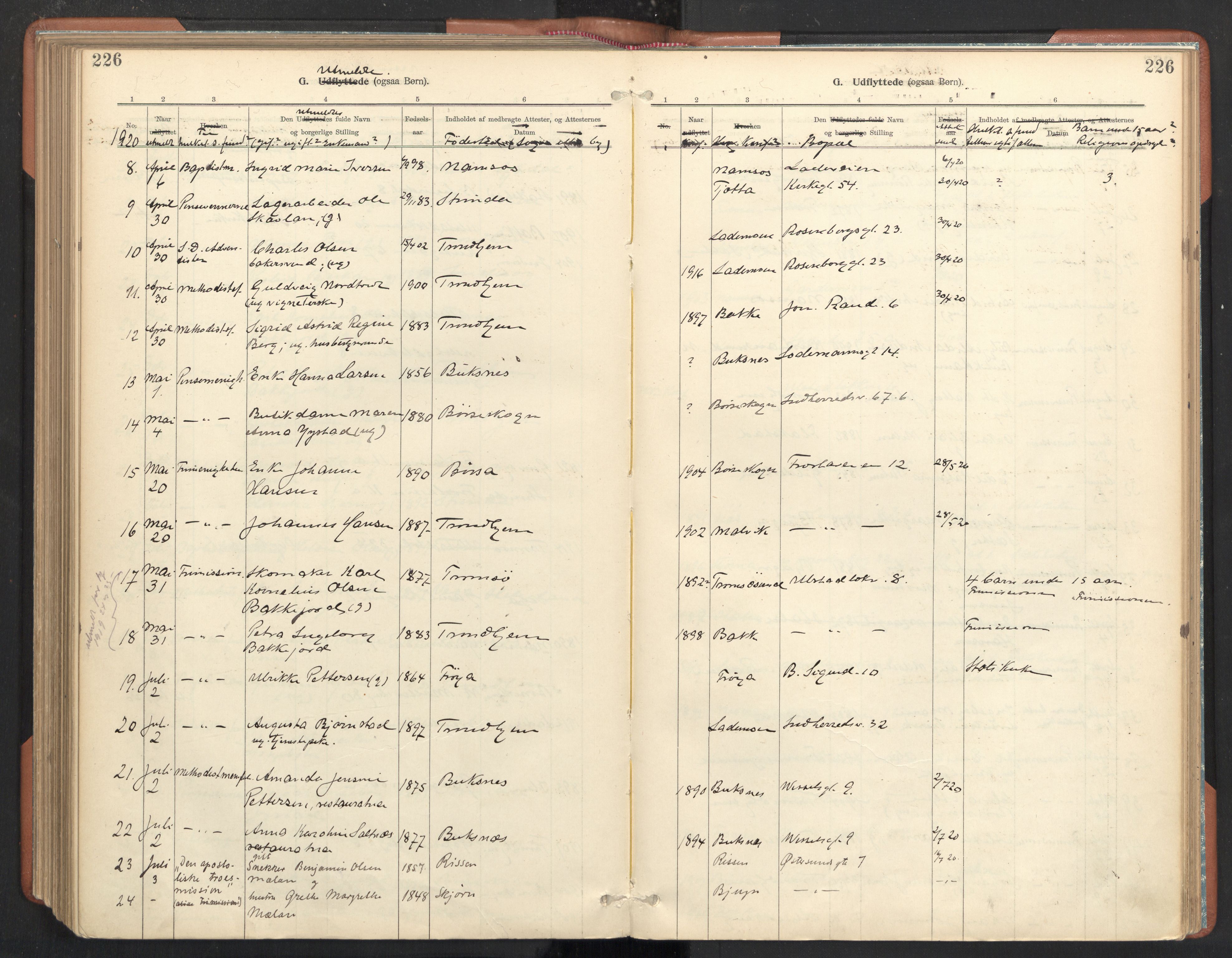 Ministerialprotokoller, klokkerbøker og fødselsregistre - Sør-Trøndelag, SAT/A-1456/605/L0244: Parish register (official) no. 605A06, 1908-1954, p. 226