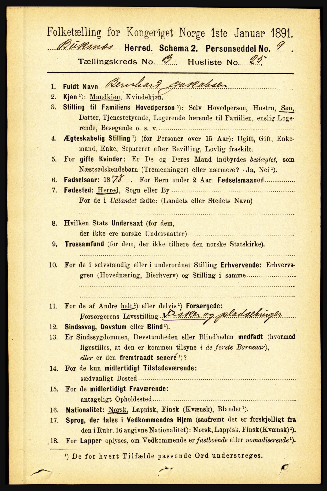 RA, 1891 census for 1860 Buksnes, 1891, p. 2360