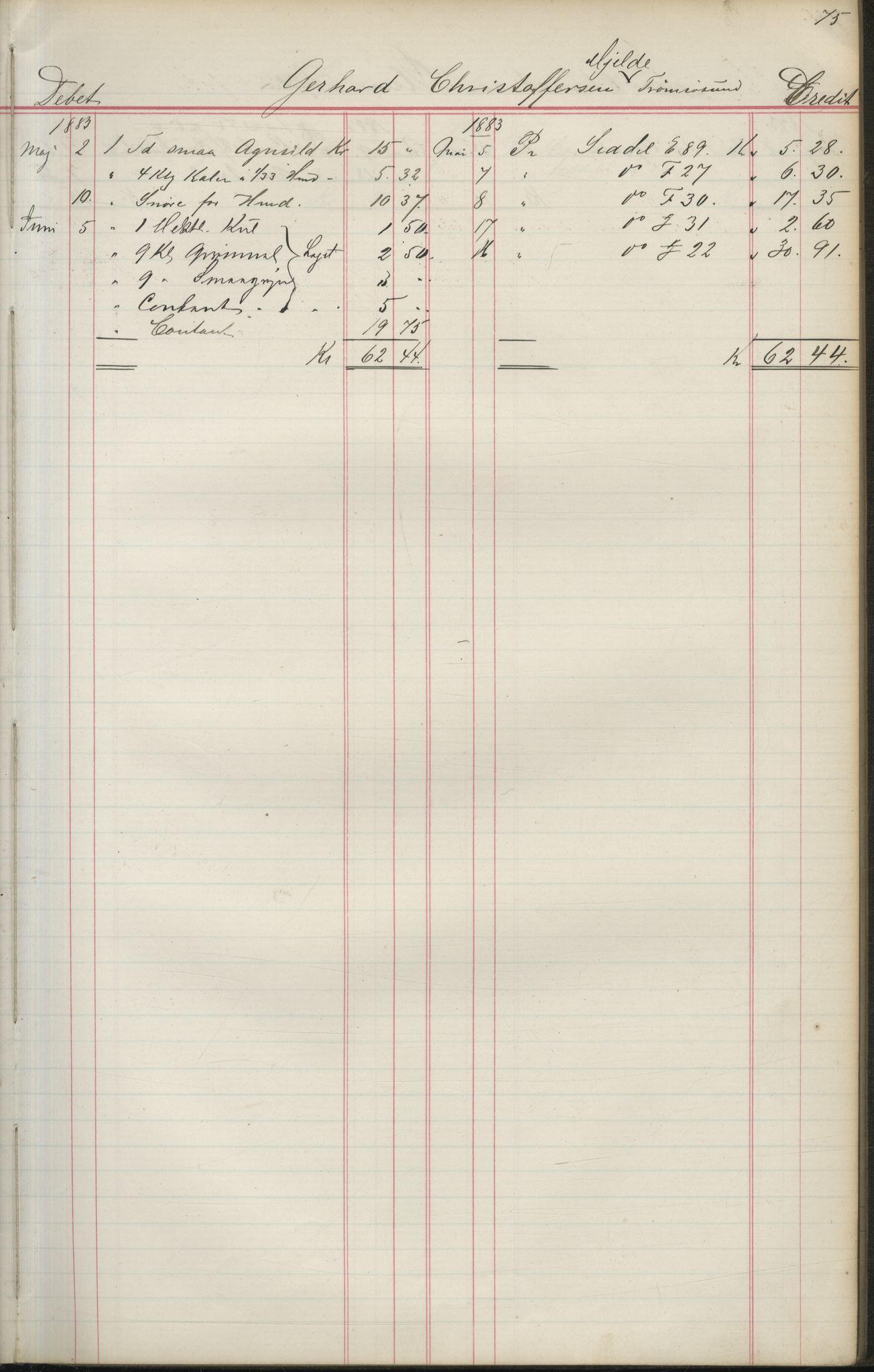 Brodtkorb handel A/S, VAMU/A-0001/F/Fa/L0004/0001: Kompanibøker. Utensogns / Compagnibog for Udensogns Fiskere No 15. Fra A - H, 1882-1895, p. 75