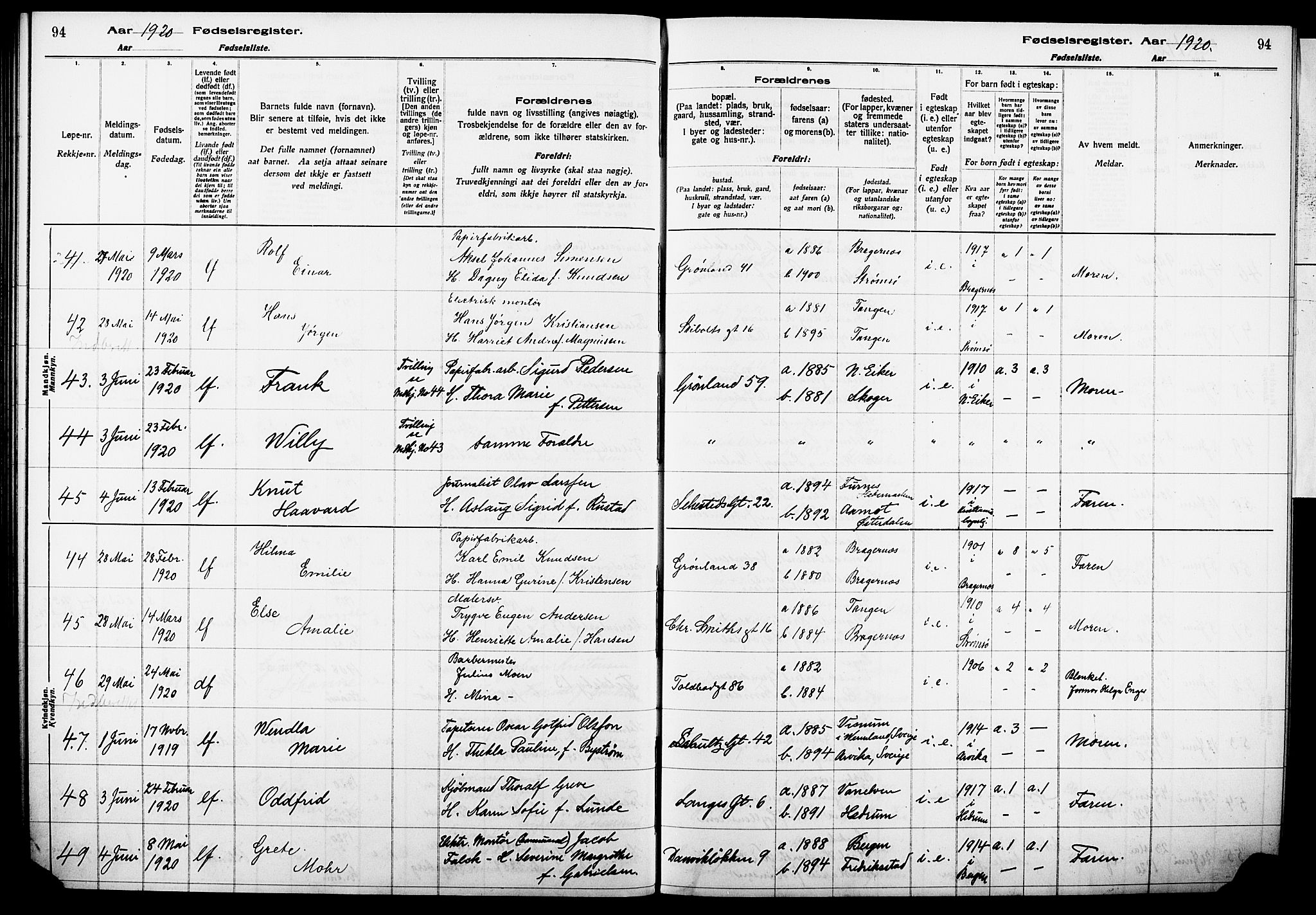 Strømsø kirkebøker, AV/SAKO-A-246/J/Ja/L0001: Birth register no. I 1, 1916-1925, p. 94