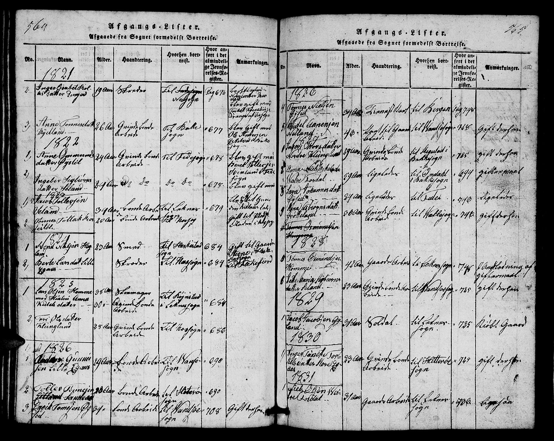 Bakke sokneprestkontor, AV/SAK-1111-0002/F/Fb/Fbb/L0001: Parish register (copy) no. B 1, 1815-1835, p. 564-565