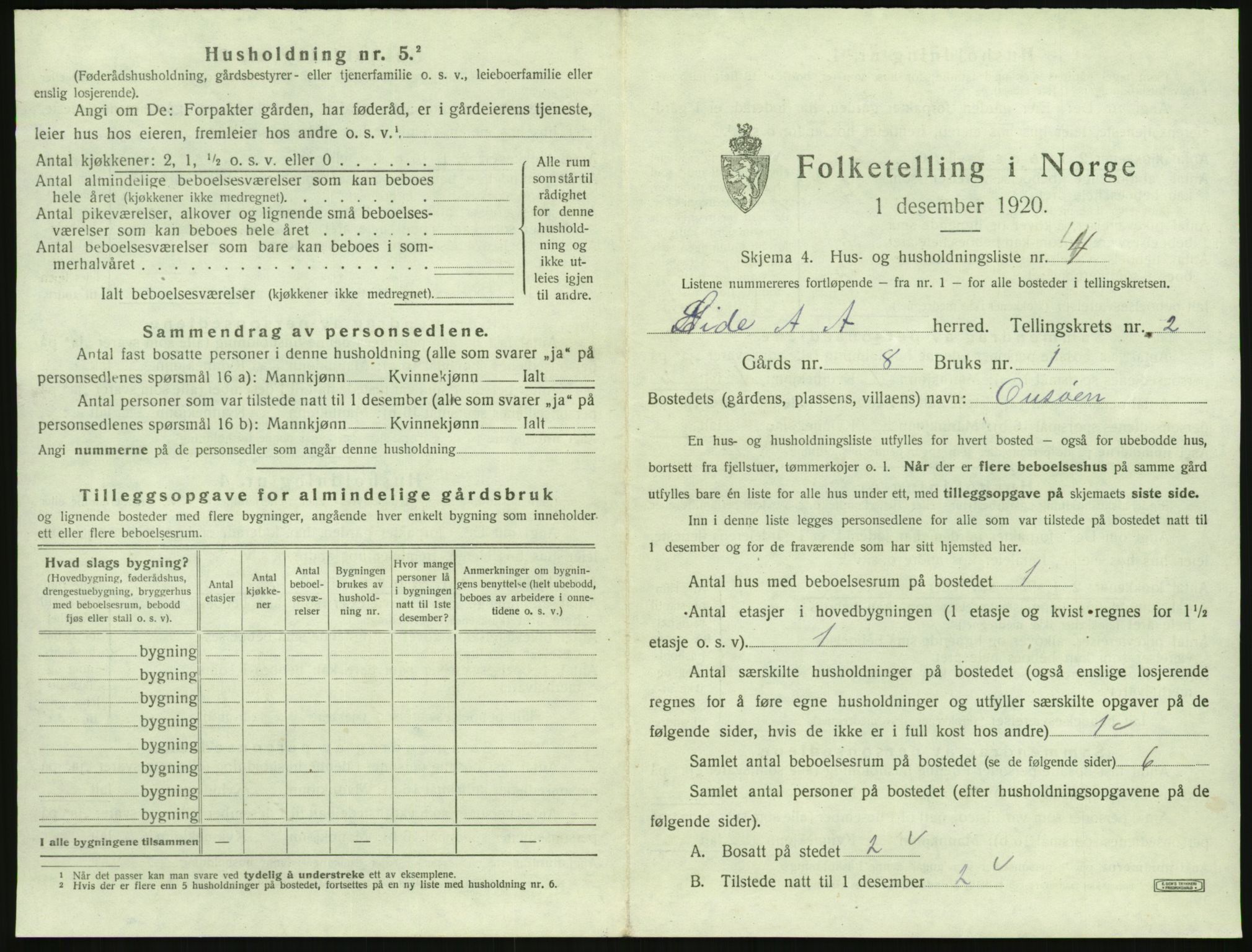 SAK, 1920 census for Eide, 1920, p. 112