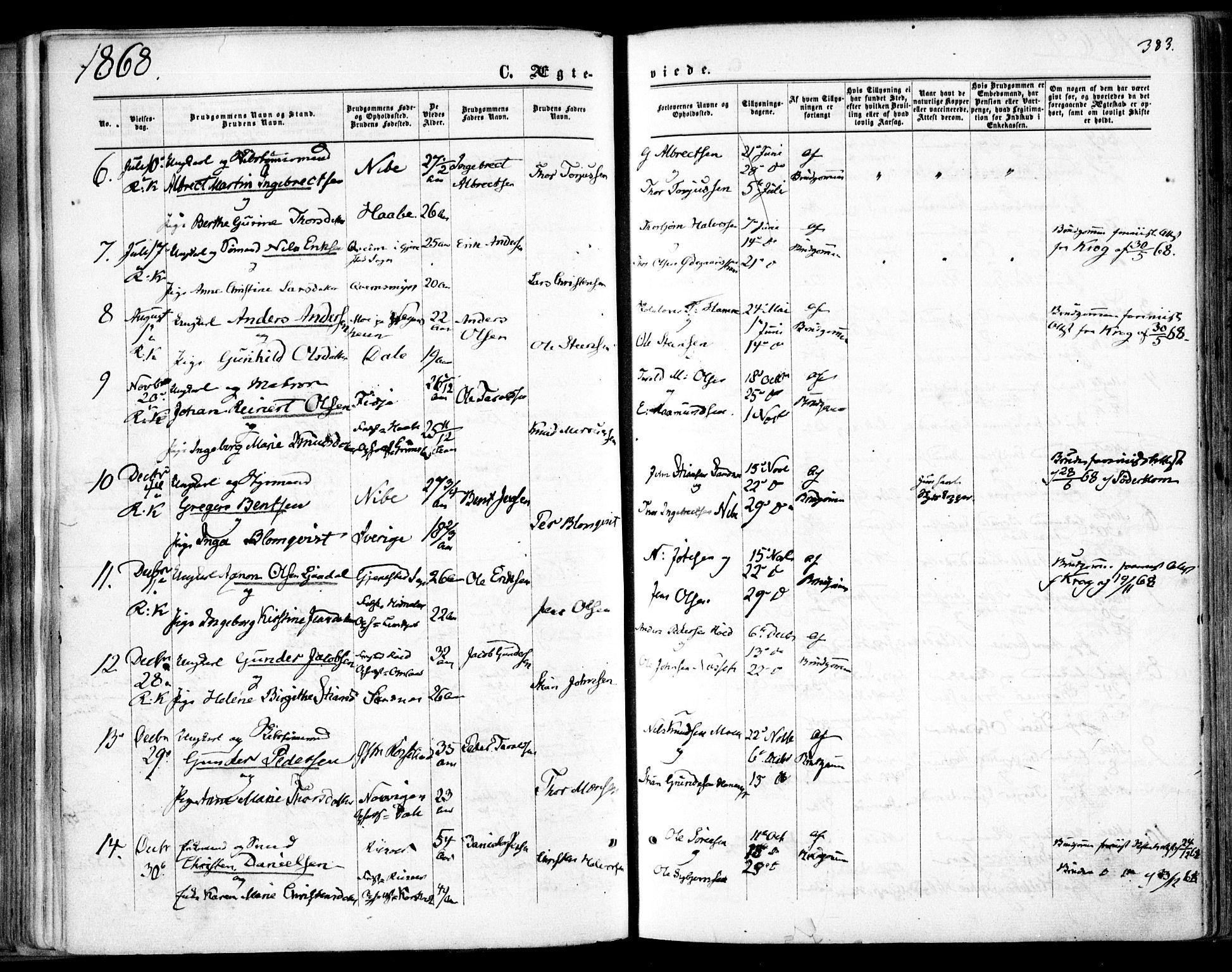 Søndeled sokneprestkontor, SAK/1111-0038/F/Fa/L0003: Parish register (official) no. A 3, 1861-1879, p. 383