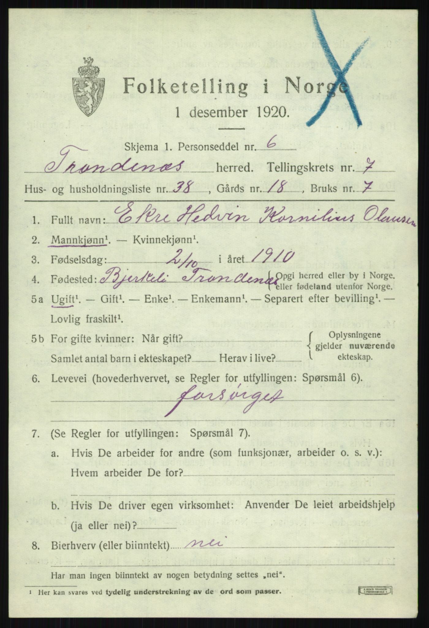 SATØ, 1920 census for Trondenes, 1920, p. 6901