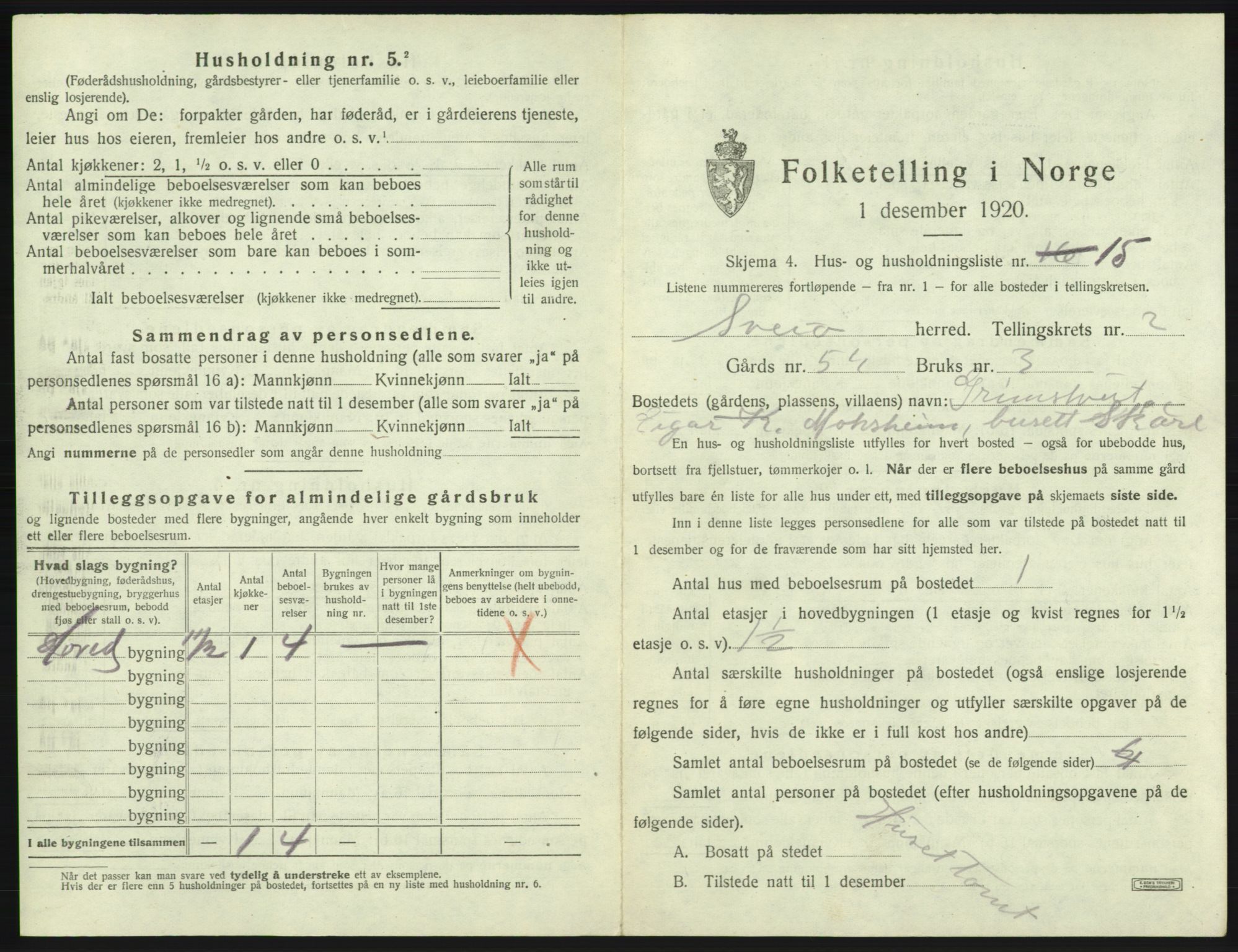 SAB, 1920 census for Sveio, 1920, p. 145