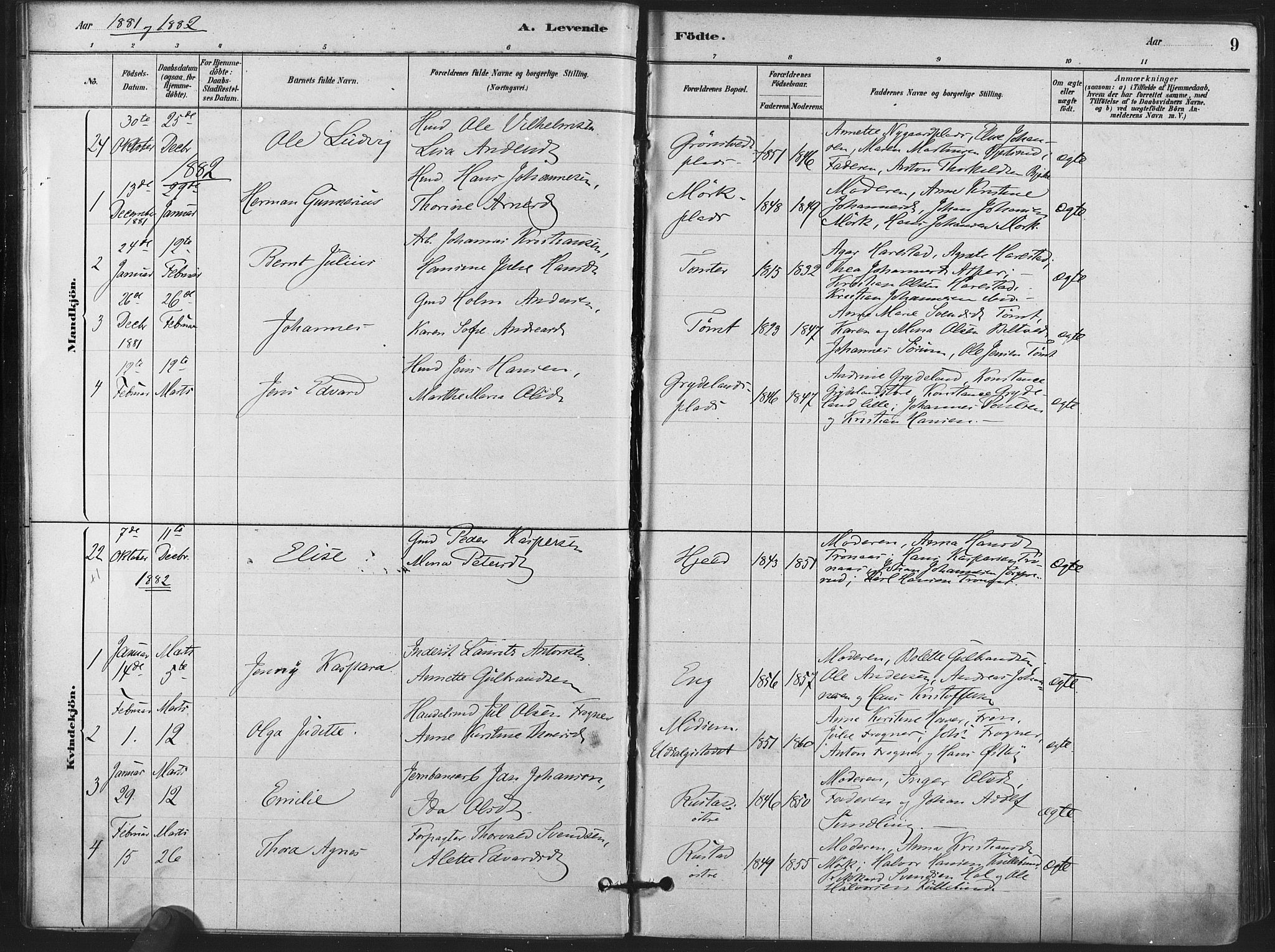 Kråkstad prestekontor Kirkebøker, SAO/A-10125a/F/Fa/L0009: Parish register (official) no. I 9, 1880-1892, p. 9