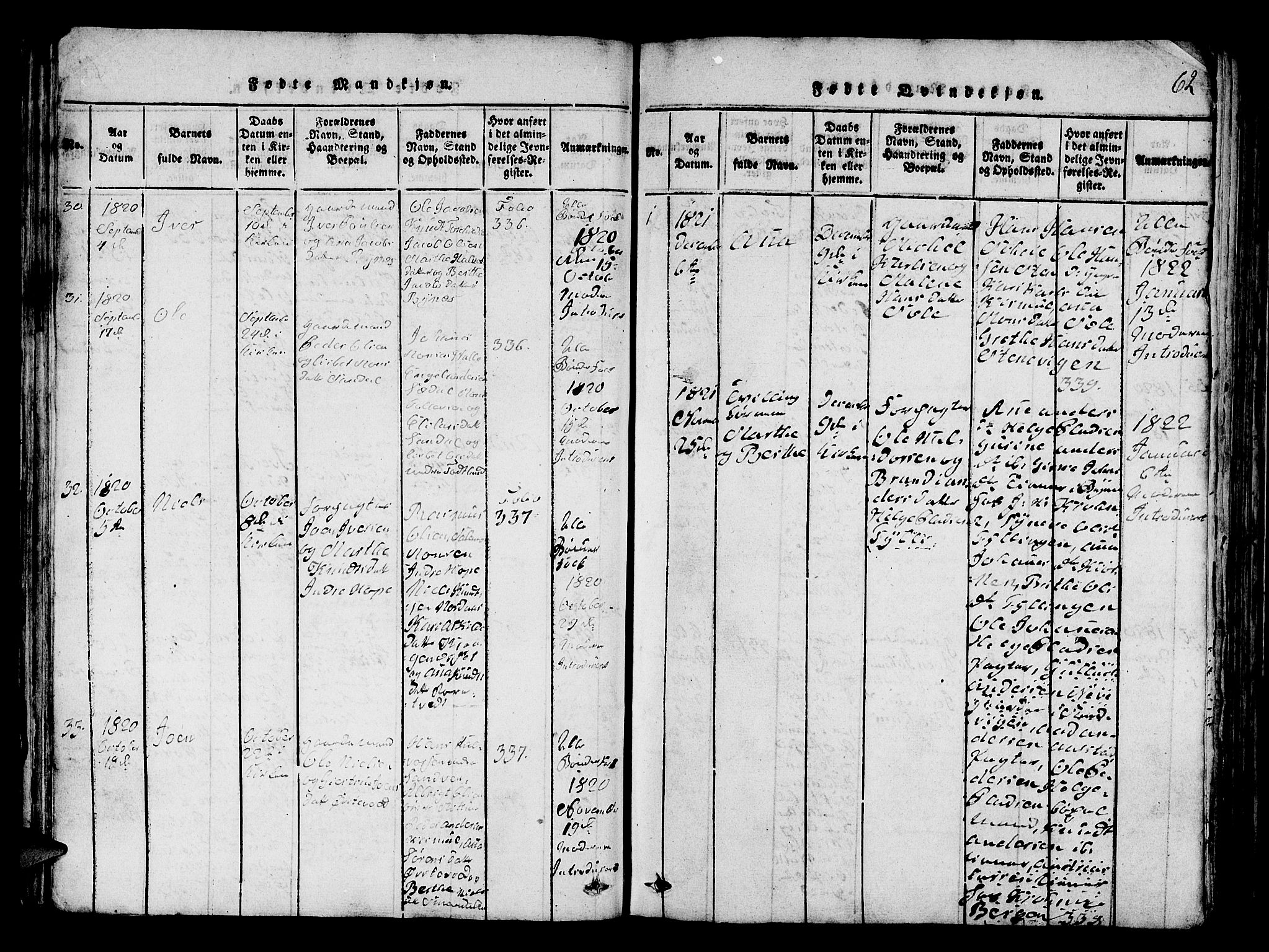 Fana Sokneprestembete, AV/SAB-A-75101/H/Hab/Haba/L0001: Parish register (copy) no. A 1, 1816-1836, p. 62