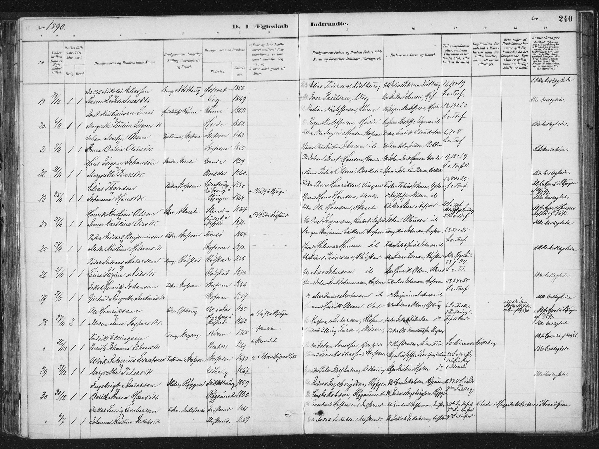 Ministerialprotokoller, klokkerbøker og fødselsregistre - Sør-Trøndelag, AV/SAT-A-1456/659/L0739: Parish register (official) no. 659A09, 1879-1893, p. 240