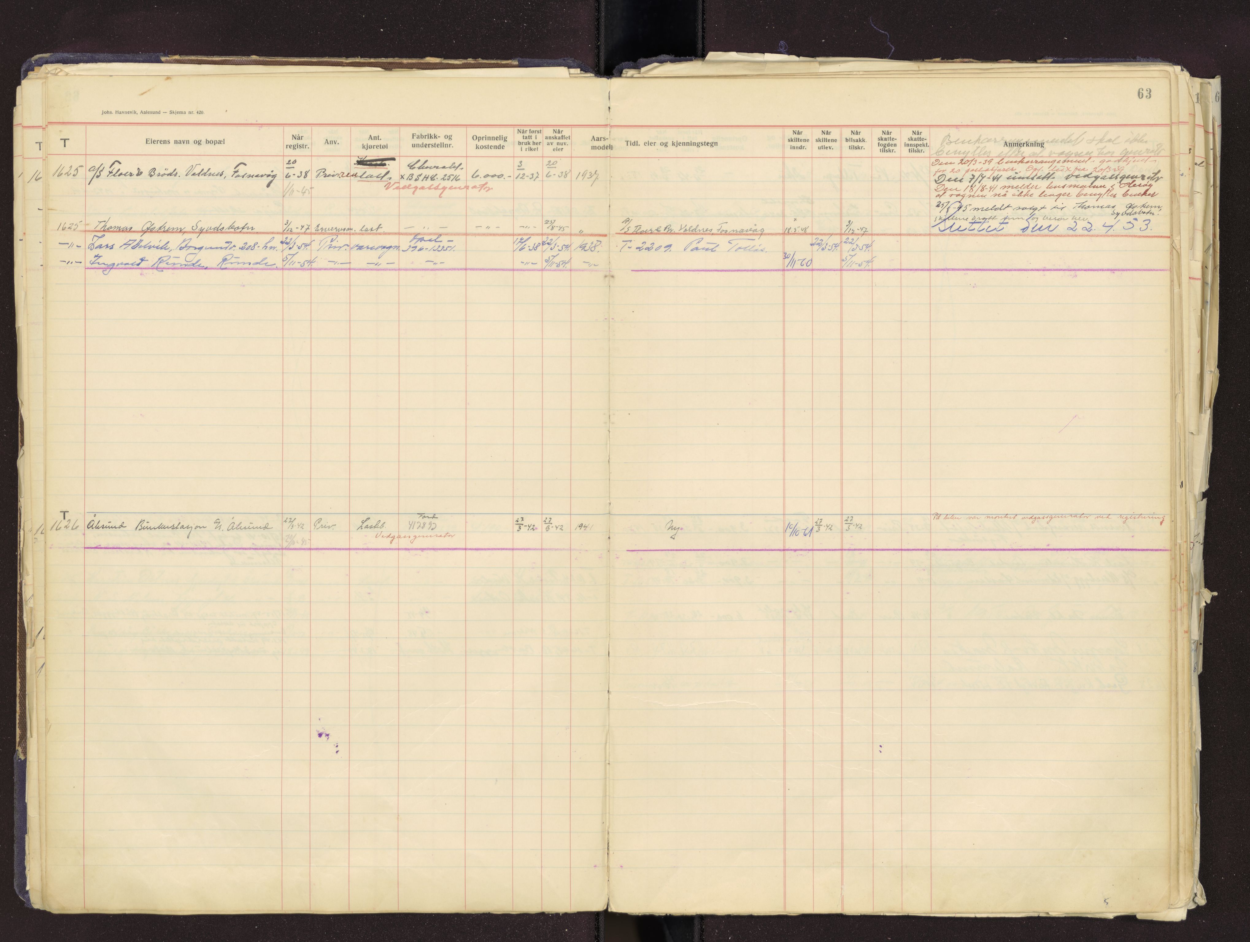 Møre og Romsdal vegkontor - Ålesund trafikkstasjon, SAT/A-4099/F/Fb/L0004: Bilregister; T 1501 - T 1999, 1920-1970, p. 63