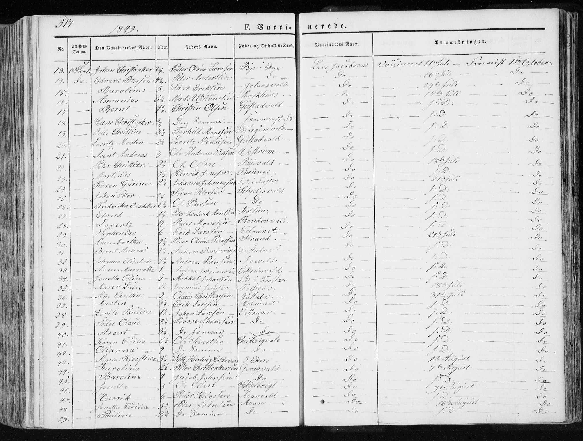 Ministerialprotokoller, klokkerbøker og fødselsregistre - Nord-Trøndelag, SAT/A-1458/717/L0154: Parish register (official) no. 717A06 /1, 1836-1849, p. 517
