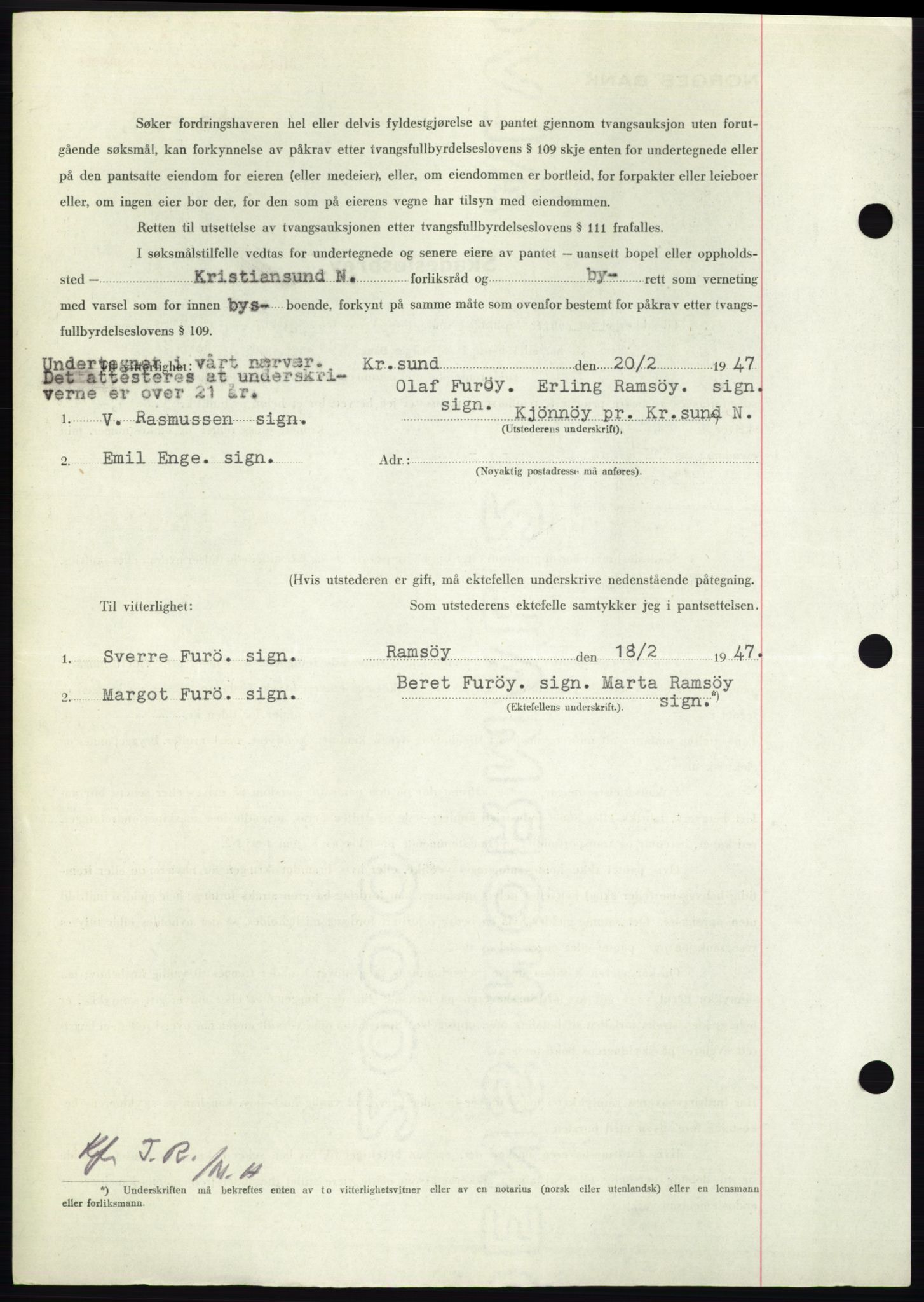 Nordmøre sorenskriveri, AV/SAT-A-4132/1/2/2Ca: Mortgage book no. B96, 1947-1947, Diary no: : 782/1947