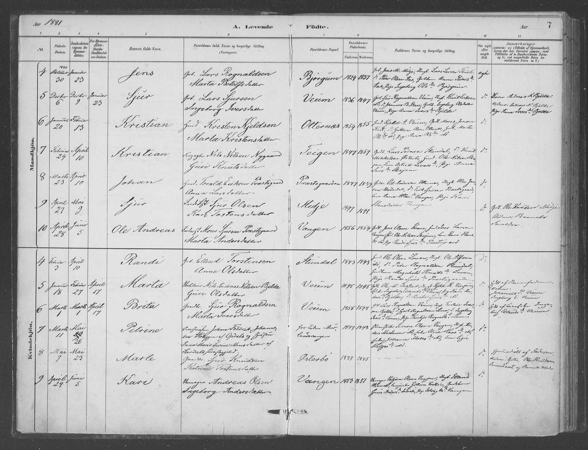 Aurland sokneprestembete, AV/SAB-A-99937/H/Ha/Hab/L0001: Parish register (official) no. B  1, 1880-1909, p. 7