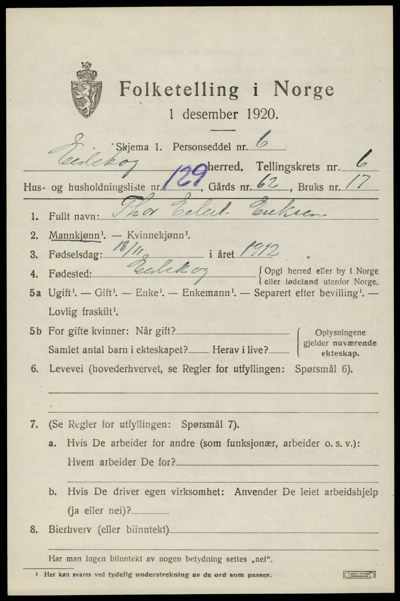 SAH, 1920 census for Eidskog, 1920, p. 7825