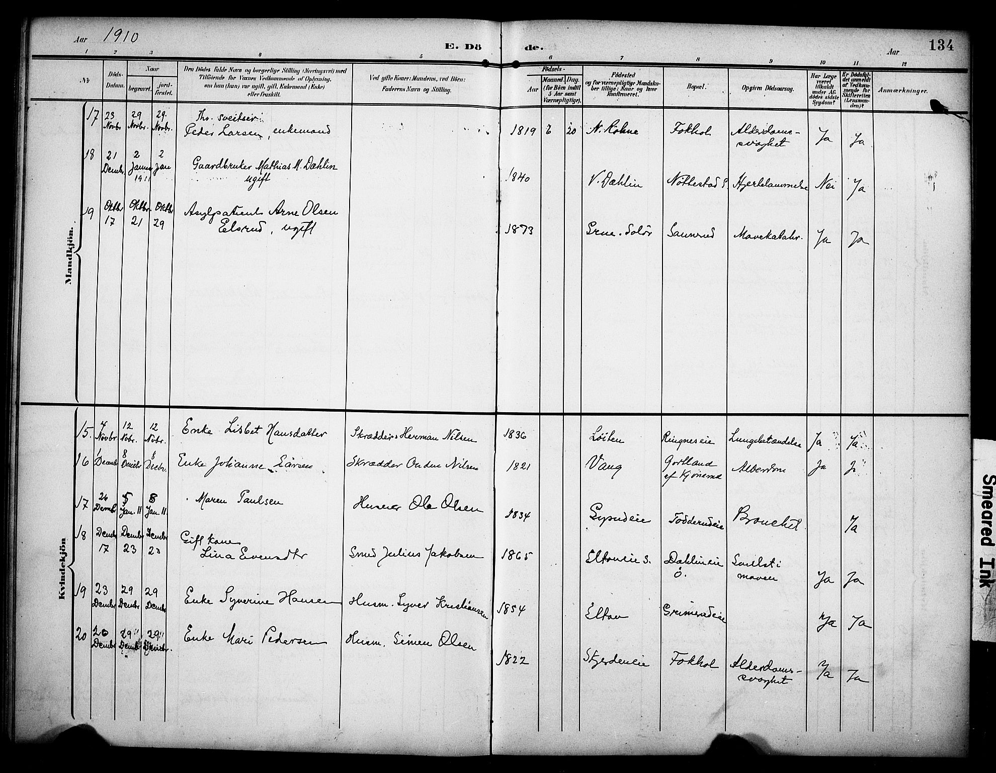 Stange prestekontor, SAH/PREST-002/K/L0022: Parish register (official) no. 22, 1903-1914, p. 134