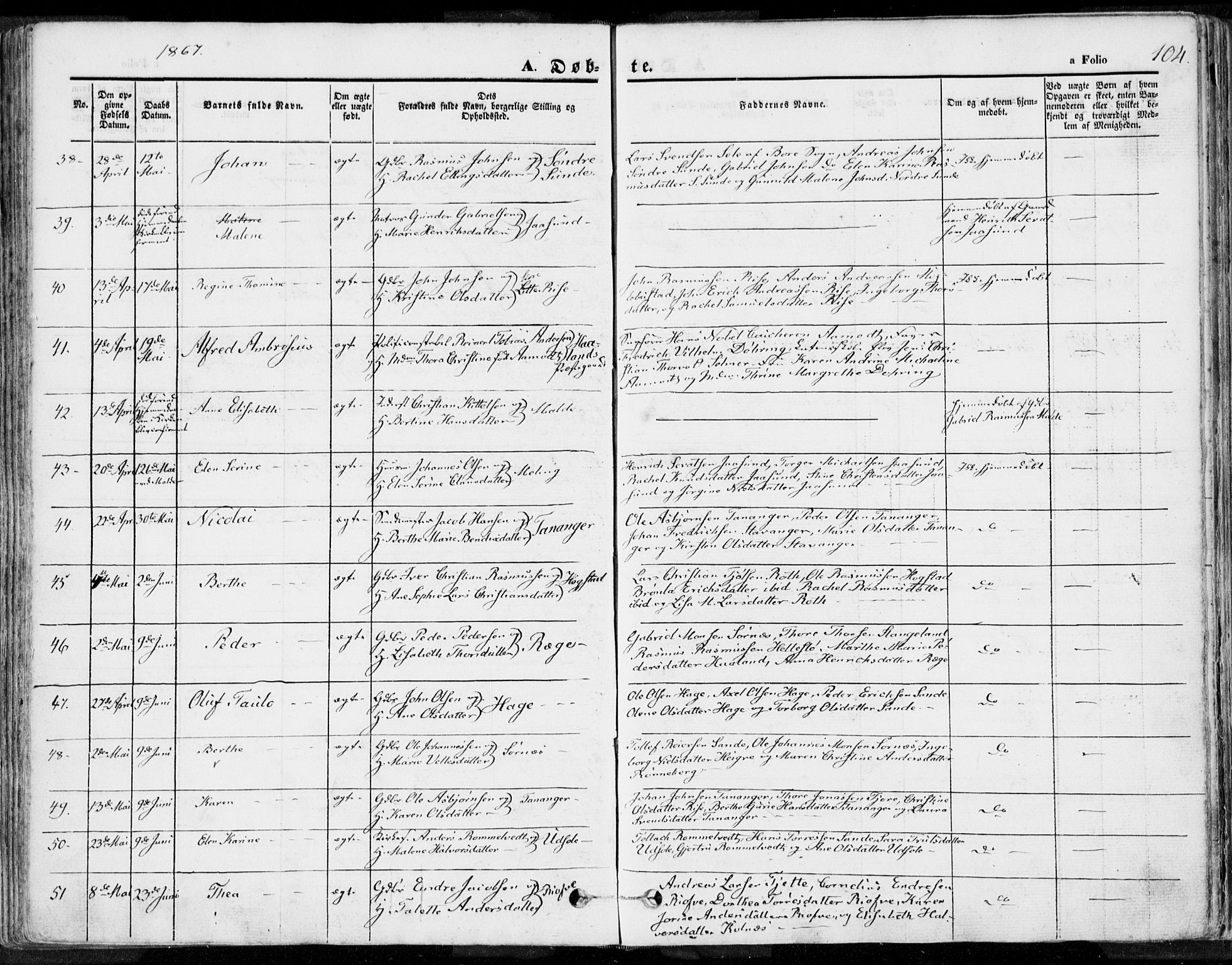 Håland sokneprestkontor, SAST/A-101802/001/30BA/L0007: Parish register (official) no. A 7.1, 1854-1870, p. 104