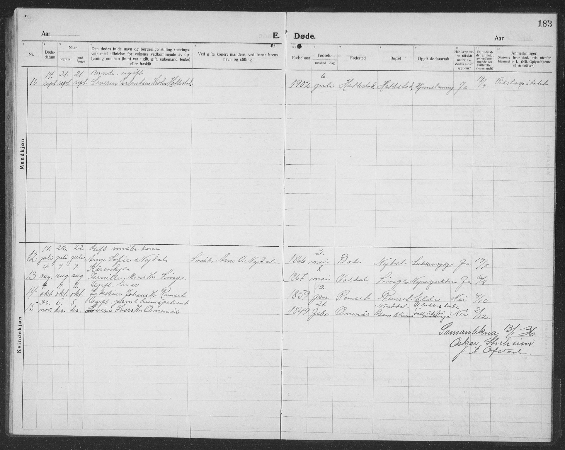 Ministerialprotokoller, klokkerbøker og fødselsregistre - Møre og Romsdal, AV/SAT-A-1454/519/L0266: Parish register (copy) no. 519C07, 1921-1939, p. 183