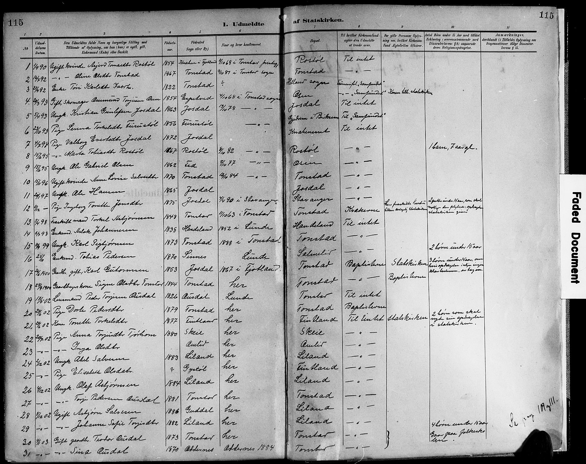 Sirdal sokneprestkontor, SAK/1111-0036/F/Fb/Fbb/L0004: Parish register (copy) no. B 4, 1895-1916, p. 115