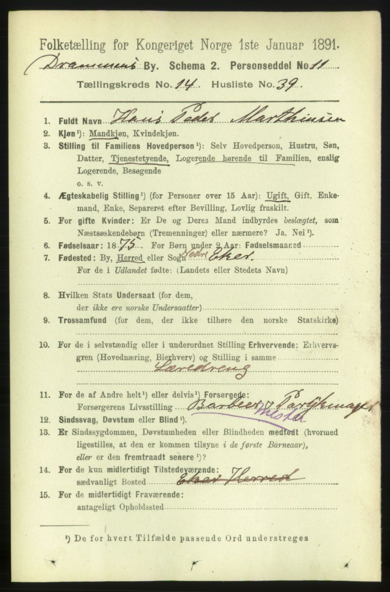 RA, 1891 census for 0602 Drammen, 1891, p. 10479