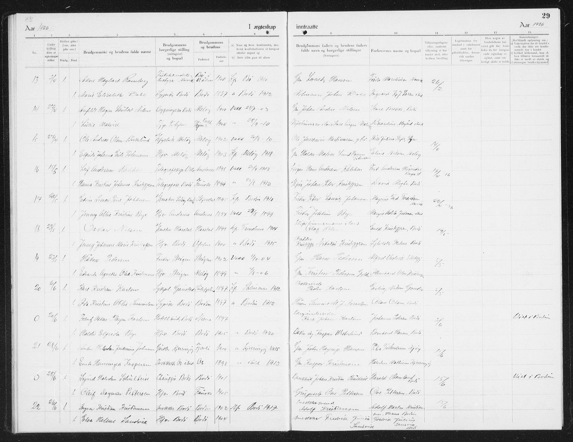 Ministerialprotokoller, klokkerbøker og fødselsregistre - Nordland, SAT/A-1459/801/L0036: Parish register (copy) no. 801C11, 1920-1934, p. 29
