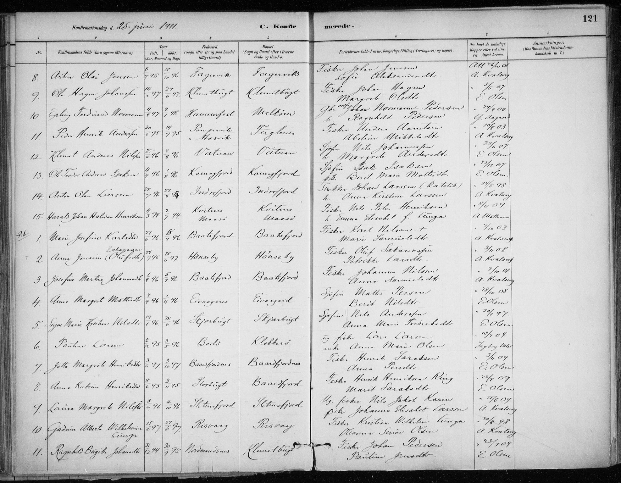 Hammerfest sokneprestkontor, SATØ/S-1347/H/Ha/L0013.kirke: Parish register (official) no. 13, 1898-1917, p. 121