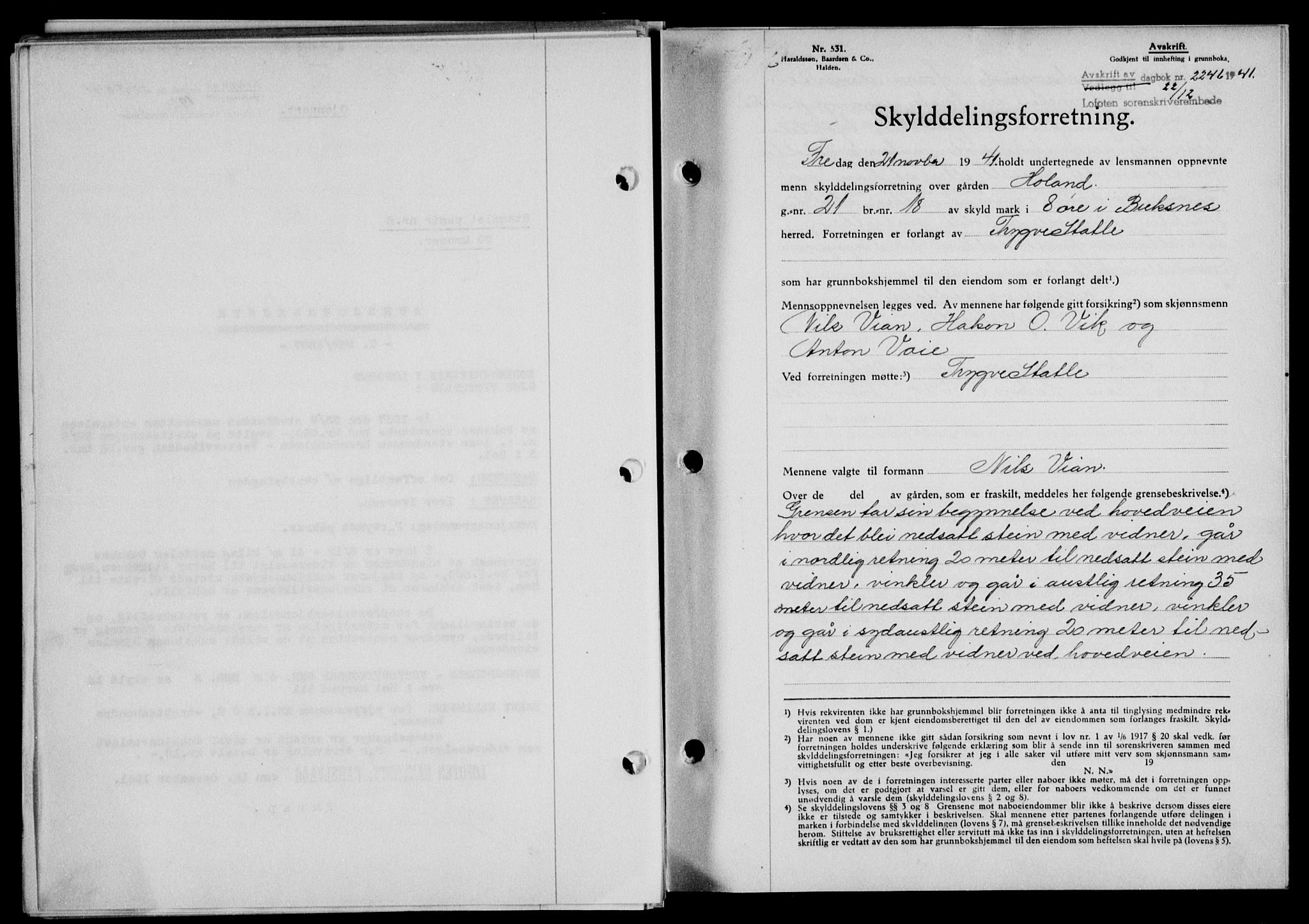 Lofoten sorenskriveri, SAT/A-0017/1/2/2C/L0009a: Mortgage book no. 9a, 1941-1942, Diary no: : 2246/1941