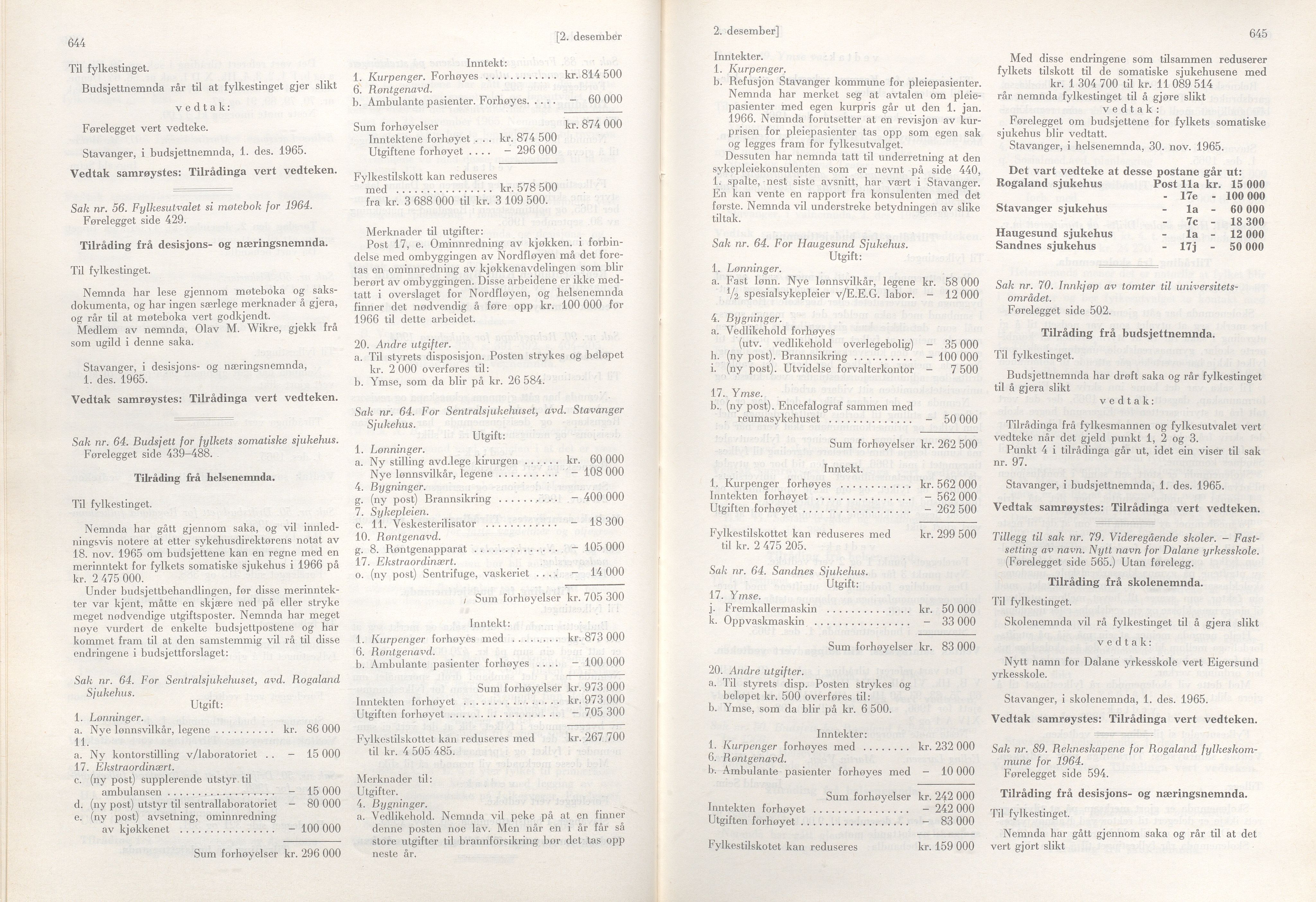 Rogaland fylkeskommune - Fylkesrådmannen , IKAR/A-900/A/Aa/Aaa/L0085: Møtebok , 1965, p. 644-645