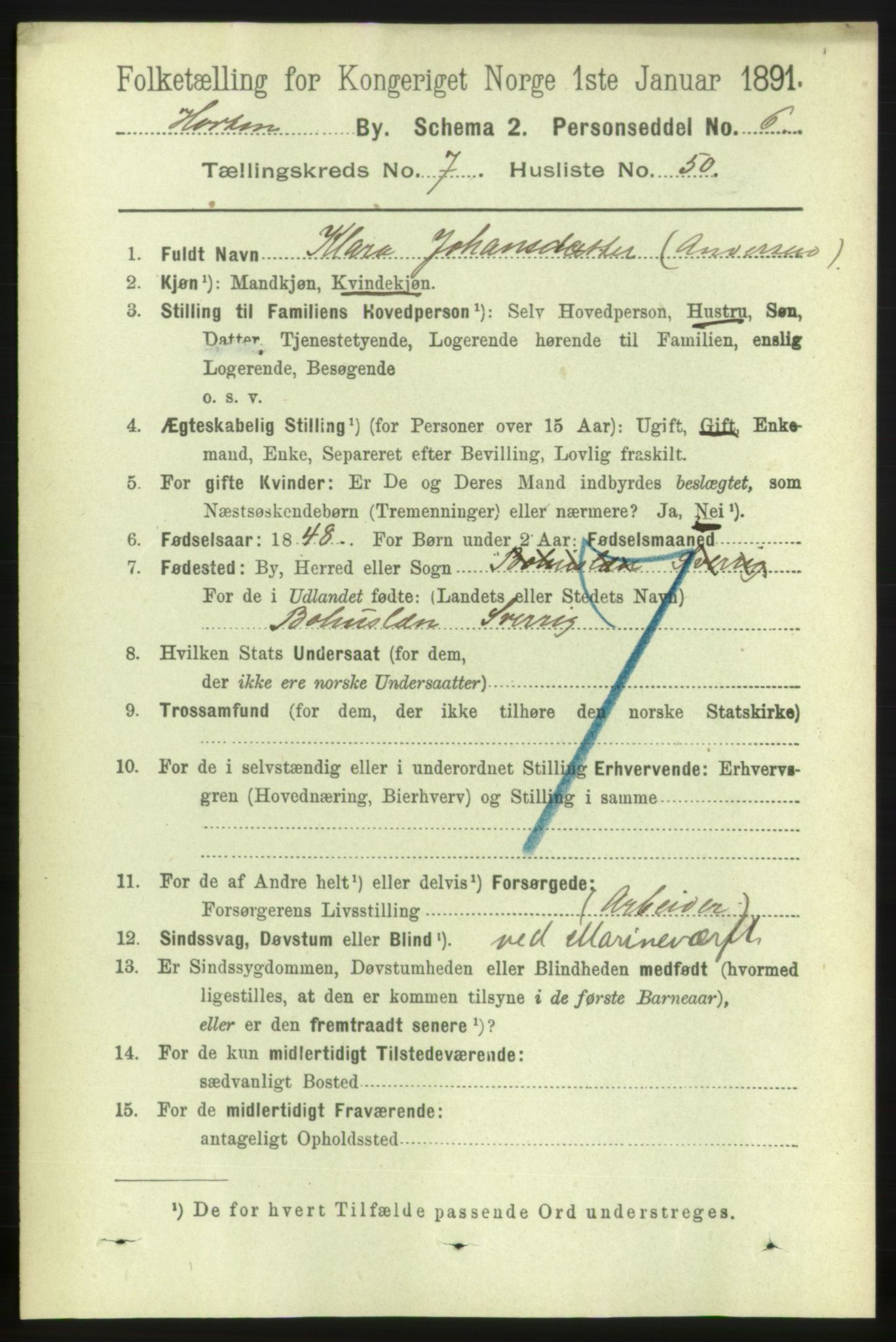 RA, 1891 census for 0703 Horten, 1891, p. 4840