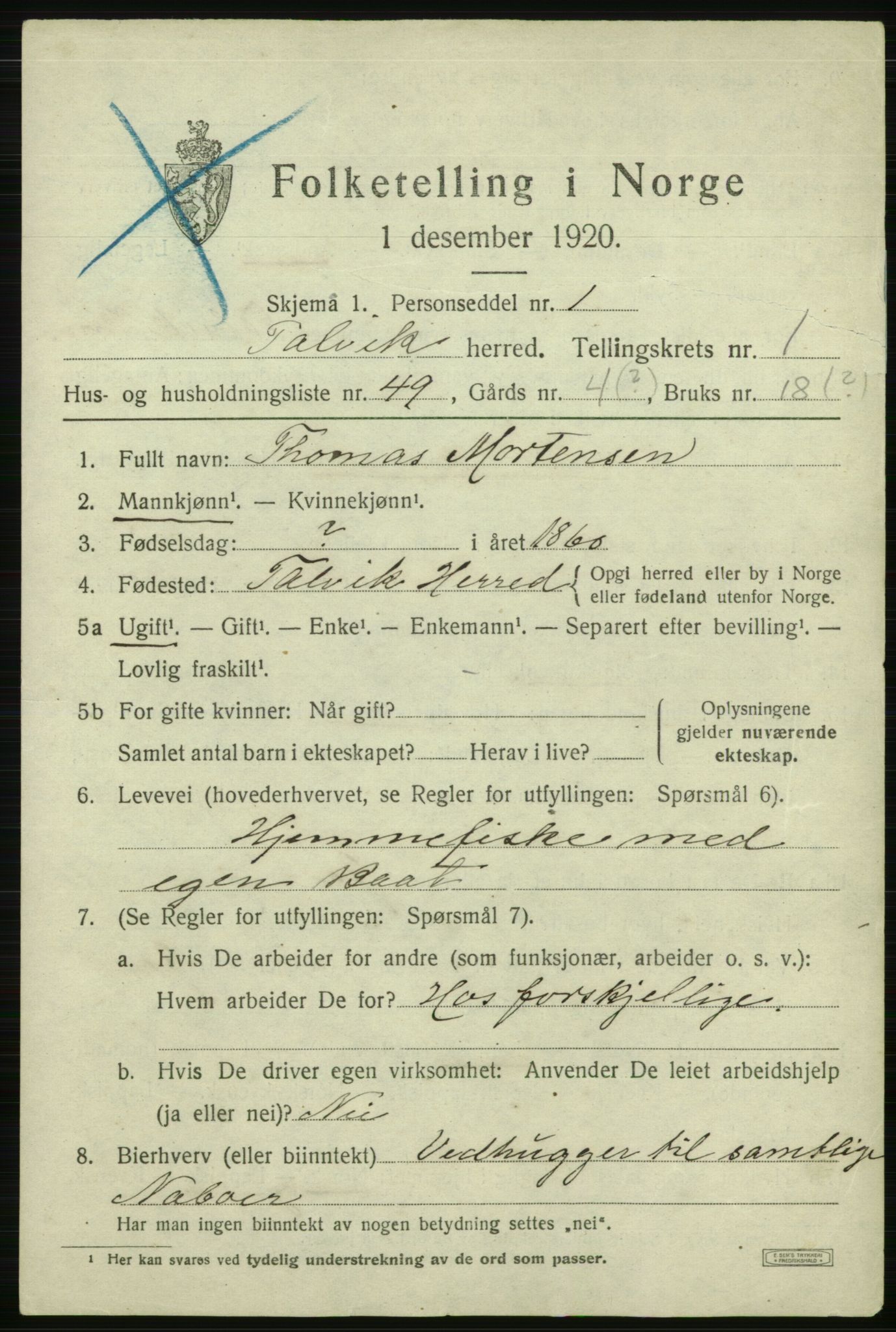 SATØ, 1920 census for Talvik, 1920, p. 1540