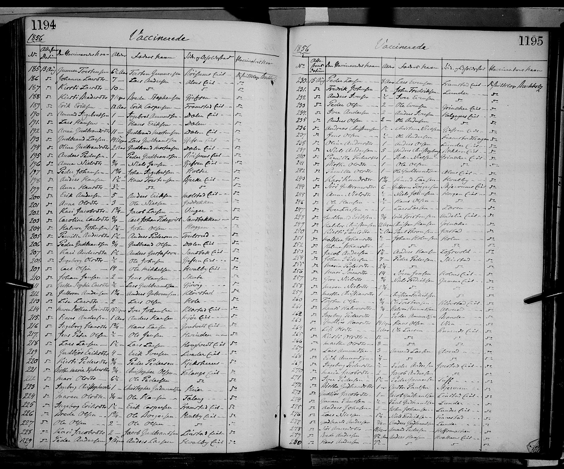Gran prestekontor, SAH/PREST-112/H/Ha/Haa/L0012: Parish register (official) no. 12, 1856-1874, p. 1194-1195