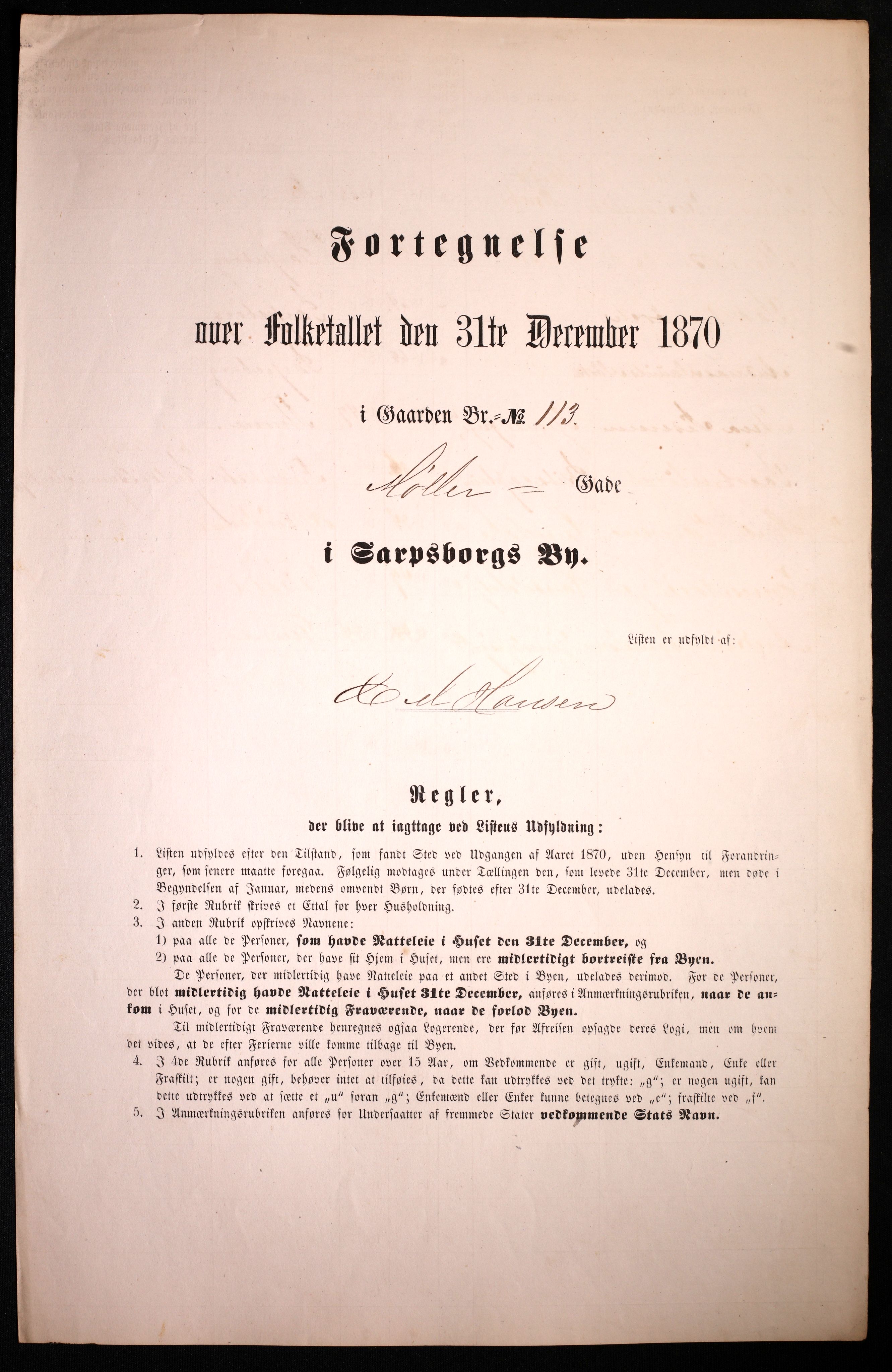 RA, 1870 census for 0102 Sarpsborg, 1870, p. 401