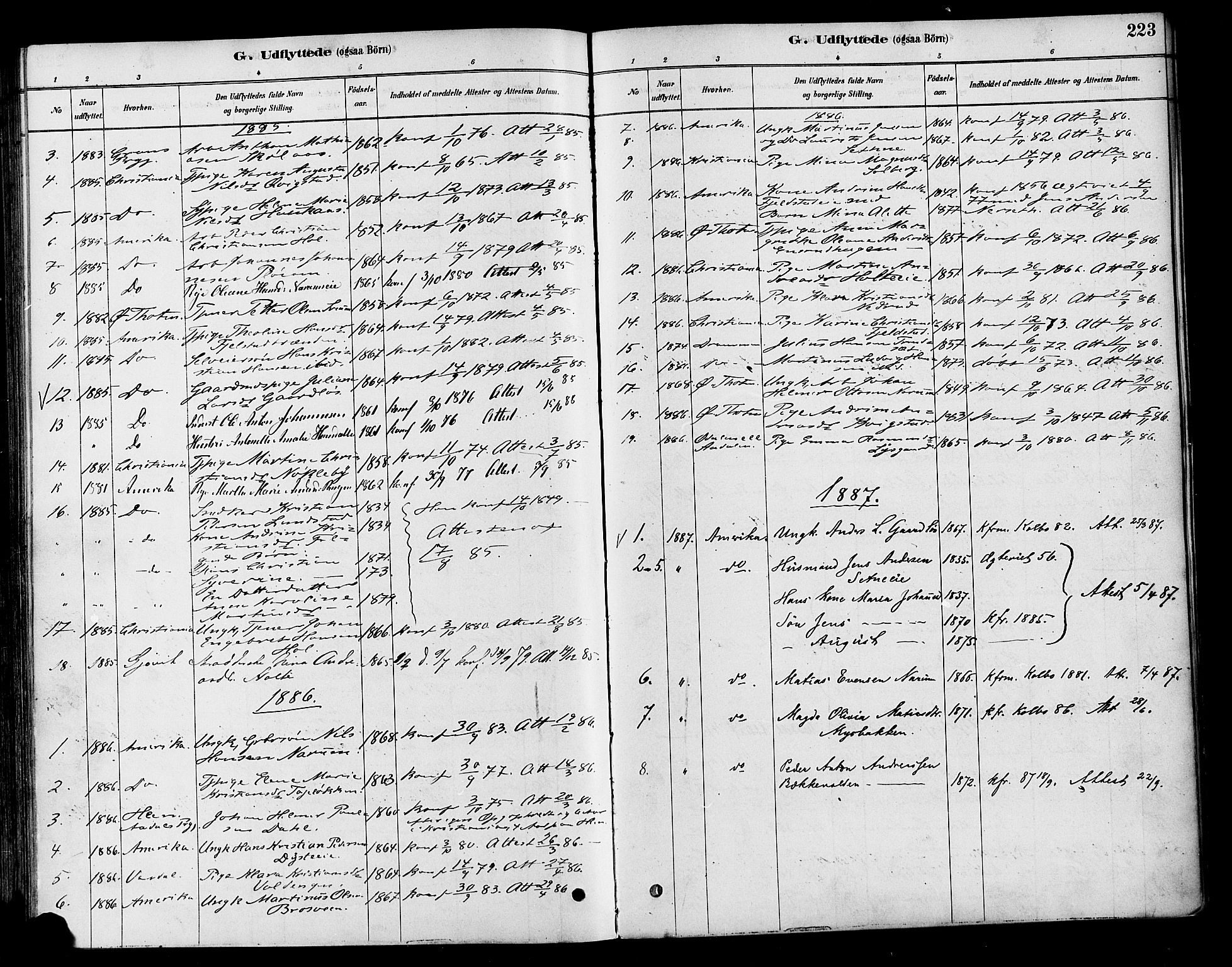 Vestre Toten prestekontor, AV/SAH-PREST-108/H/Ha/Haa/L0010: Parish register (official) no. 10, 1878-1894, p. 223