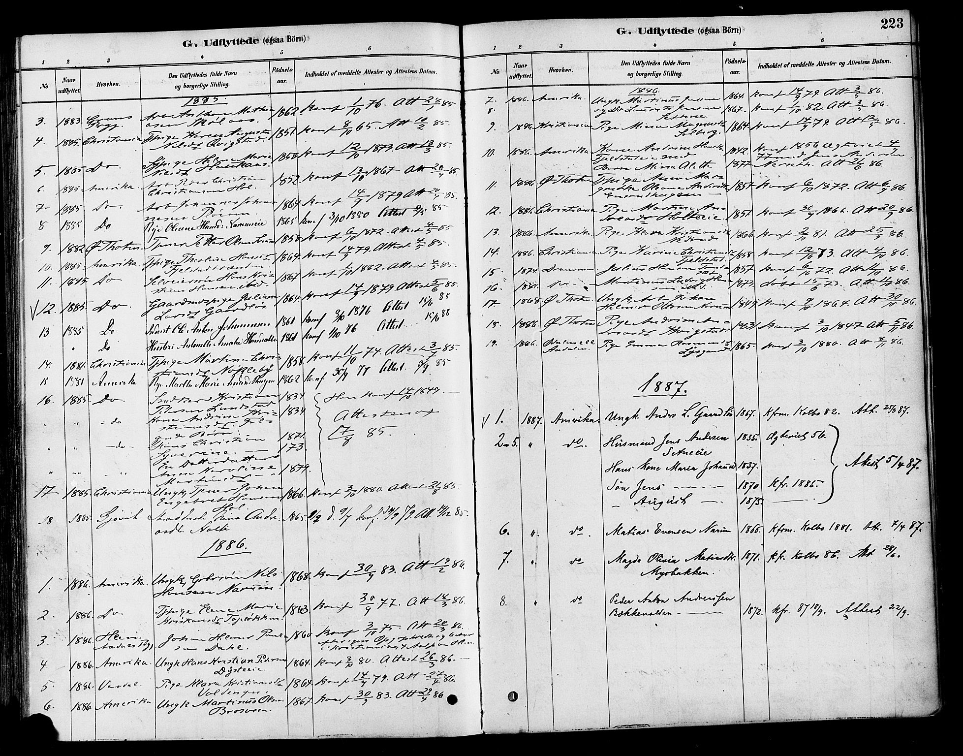 Vestre Toten prestekontor, SAH/PREST-108/H/Ha/Haa/L0010: Parish register (official) no. 10, 1878-1894, p. 223