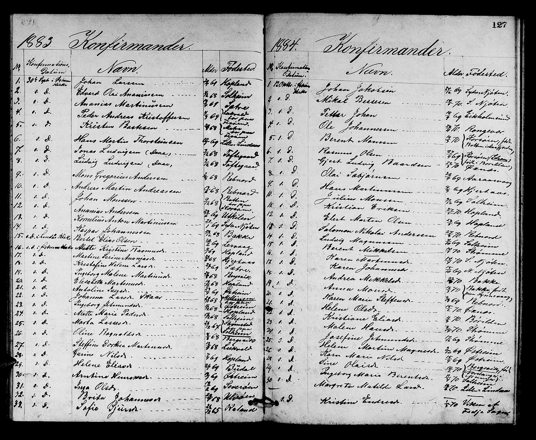 Lindås Sokneprestembete, SAB/A-76701/H/Hab: Parish register (copy) no. C 2, 1868-1885, p. 127