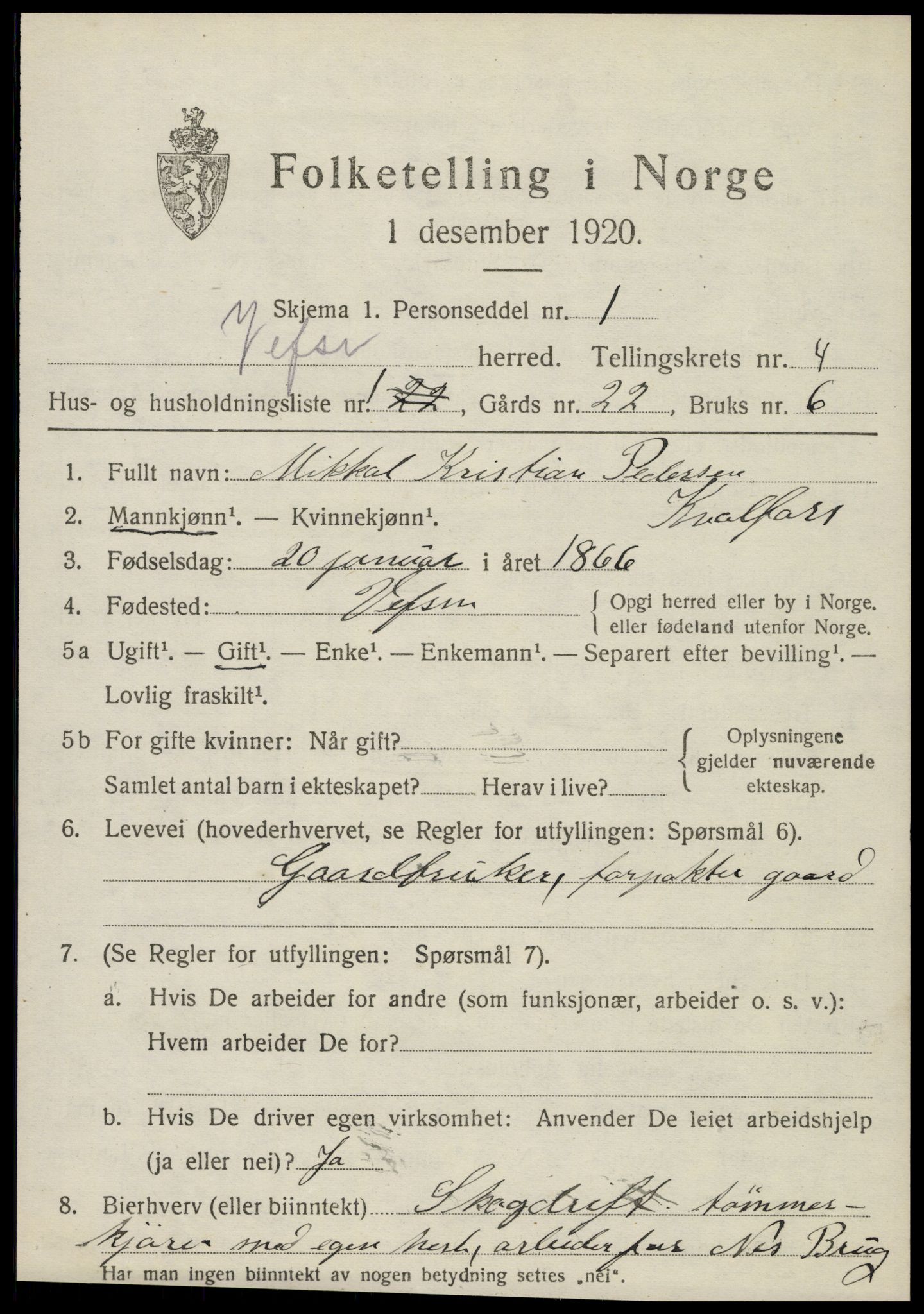 SAT, 1920 census for Vefsn, 1920, p. 2837