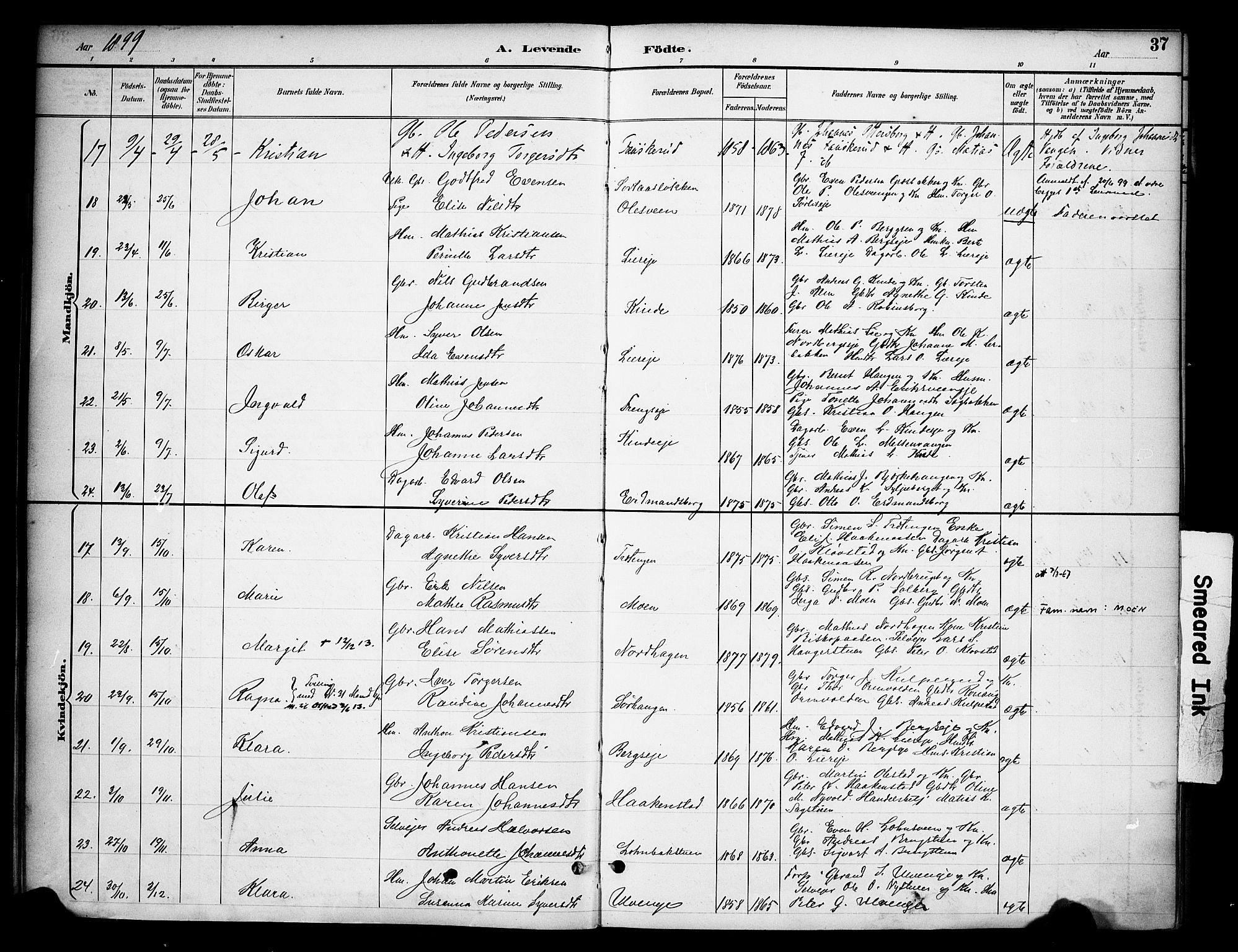 Ringsaker prestekontor, AV/SAH-PREST-014/K/Ka/L0015: Parish register (official) no. 15, 1891-1904, p. 37