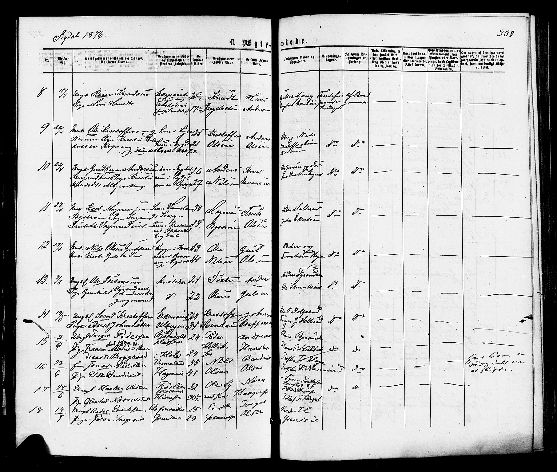Sigdal kirkebøker, SAKO/A-245/F/Fa/L0010: Parish register (official) no. I 10 /1, 1872-1878, p. 338
