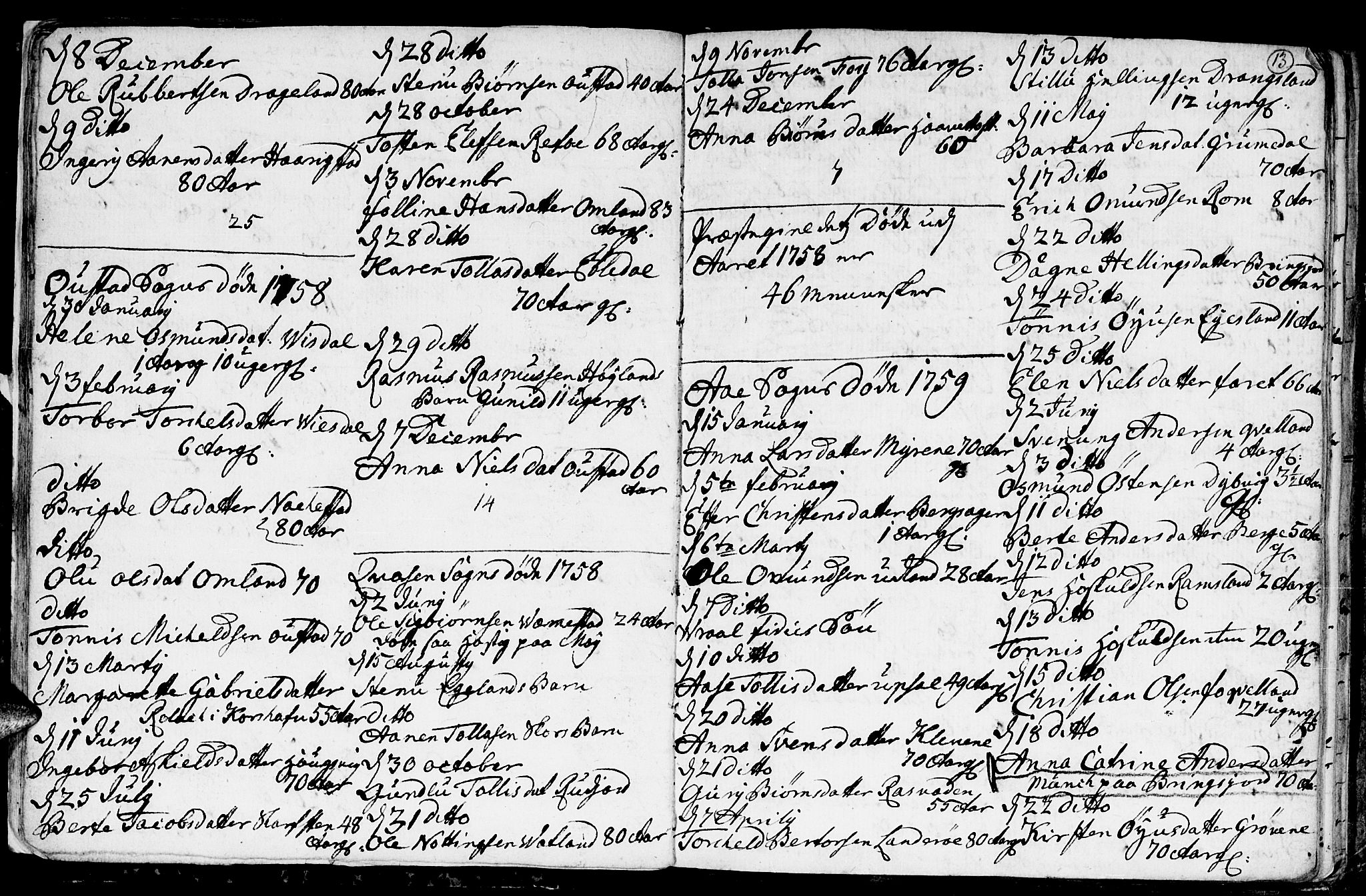 Lyngdal sokneprestkontor, SAK/1111-0029/F/Fa/Fac/L0003: Parish register (official) no. A 3, 1750-1803, p. 13