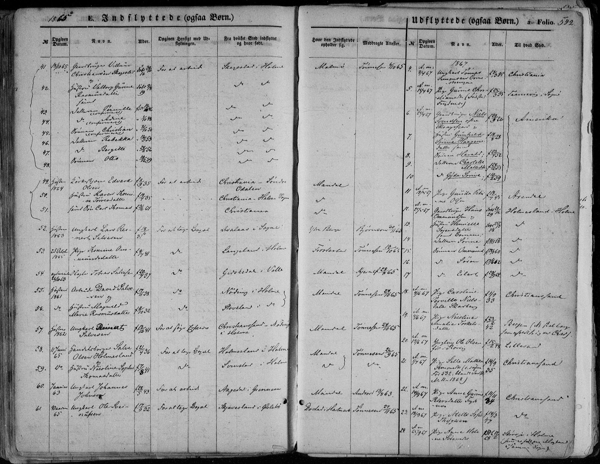 Mandal sokneprestkontor, SAK/1111-0030/F/Fa/Faa/L0014: Parish register (official) no. A 14, 1859-1872, p. 542