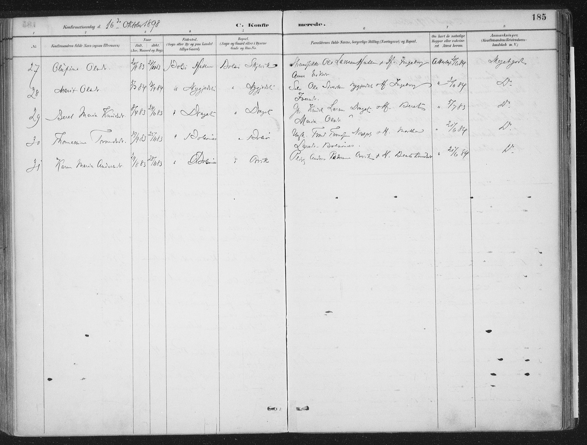 Ministerialprotokoller, klokkerbøker og fødselsregistre - Møre og Romsdal, SAT/A-1454/555/L0658: Parish register (official) no. 555A09, 1887-1917, p. 185