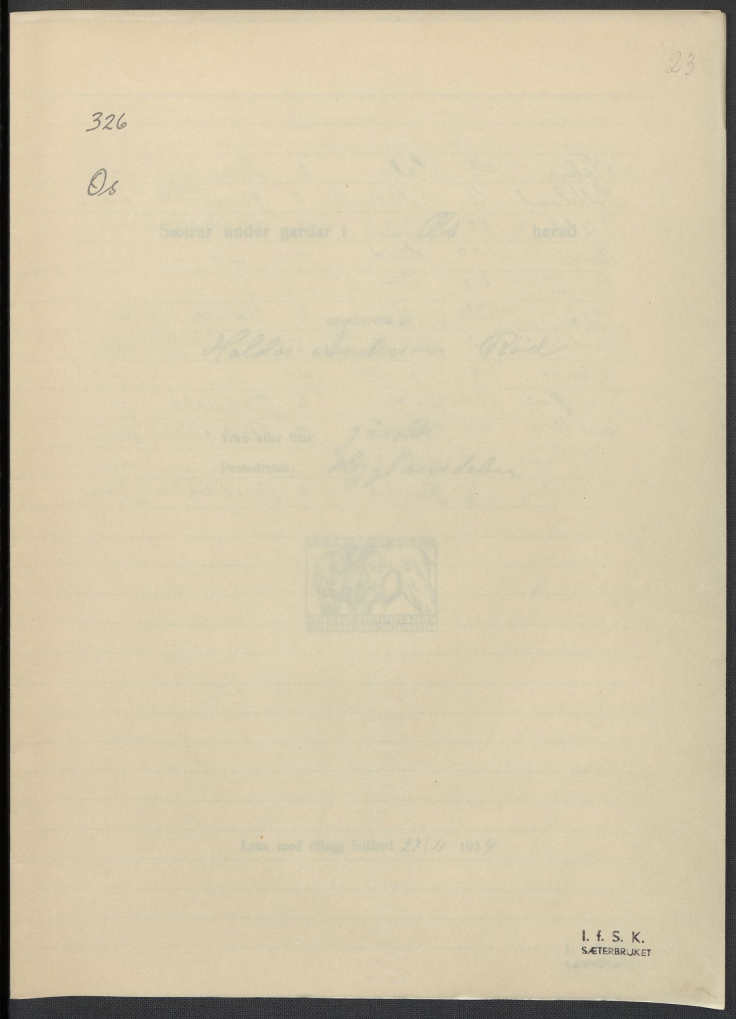 Instituttet for sammenlignende kulturforskning, AV/RA-PA-0424/F/Fc/L0010/0001: Eske B10: / Hordaland (perm XXV), 1932-1939, p. 23