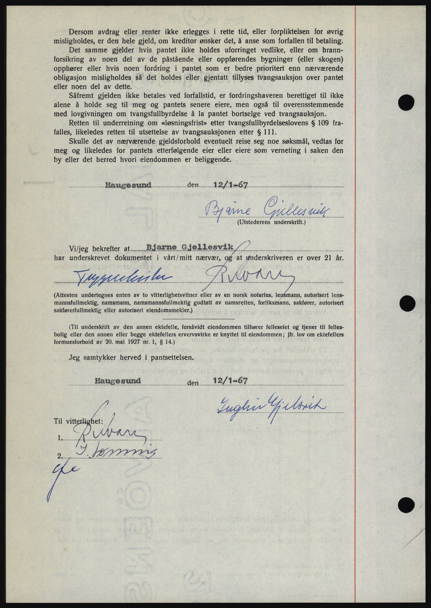 Haugesund tingrett, SAST/A-101415/01/II/IIC/L0056: Mortgage book no. B 56, 1966-1967, Diary no: : 241/1967